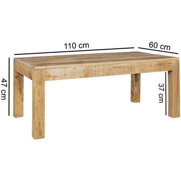 Wohnling Couchtisch WL5.085 (110x60x47 cm Massivholz Mango Natur Rechteckig), Großer Wohnzimmertisch, Sofatisch Kaffeetisch