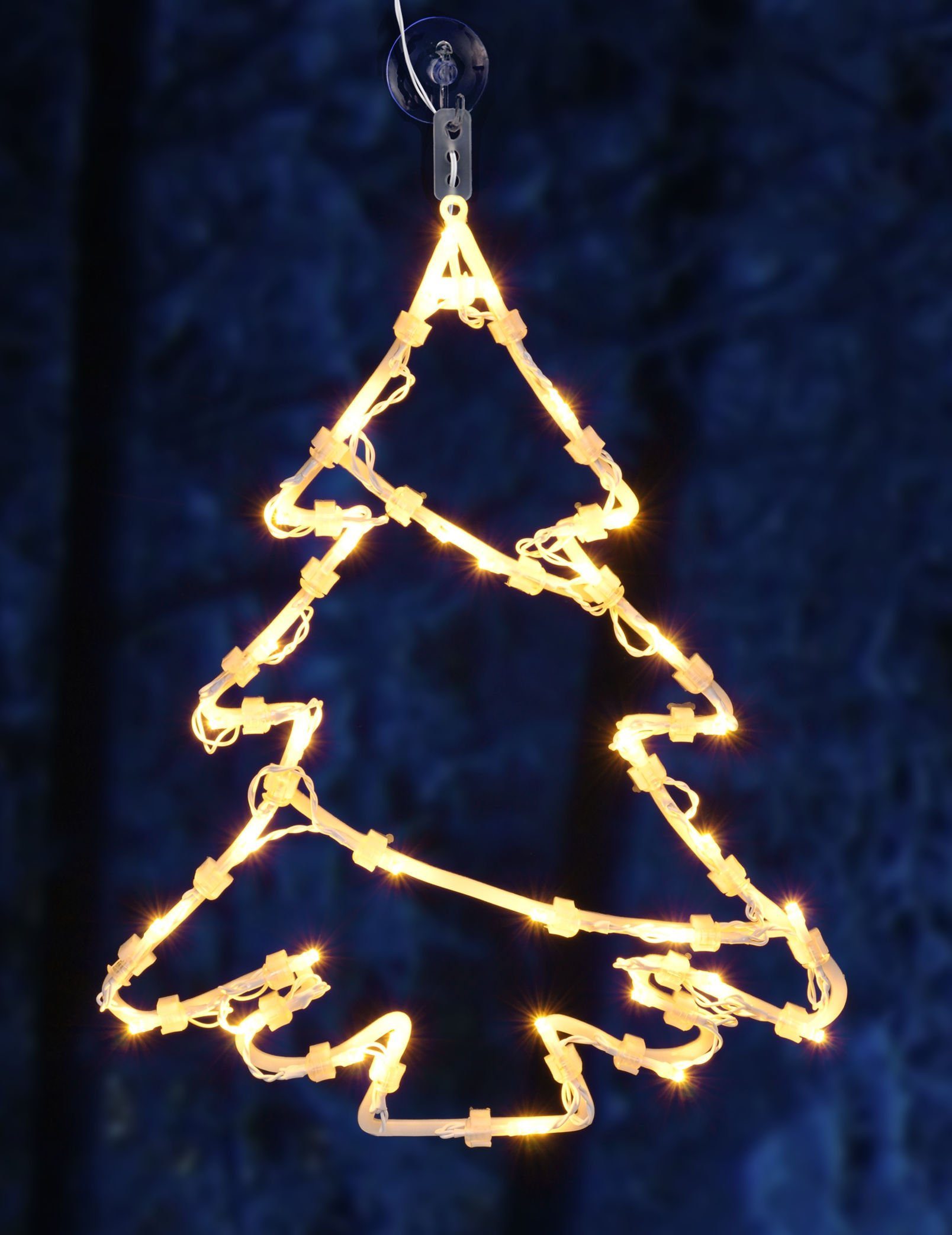 Spetebo LED Fensterbild XL LED Fenster Silhouette Tannenbaum mit Timer, Dual-Timer, LED fest verbaut, warm weiß, Deko Weihnachts Beleuchtung Fensterbild Batterie betrieben