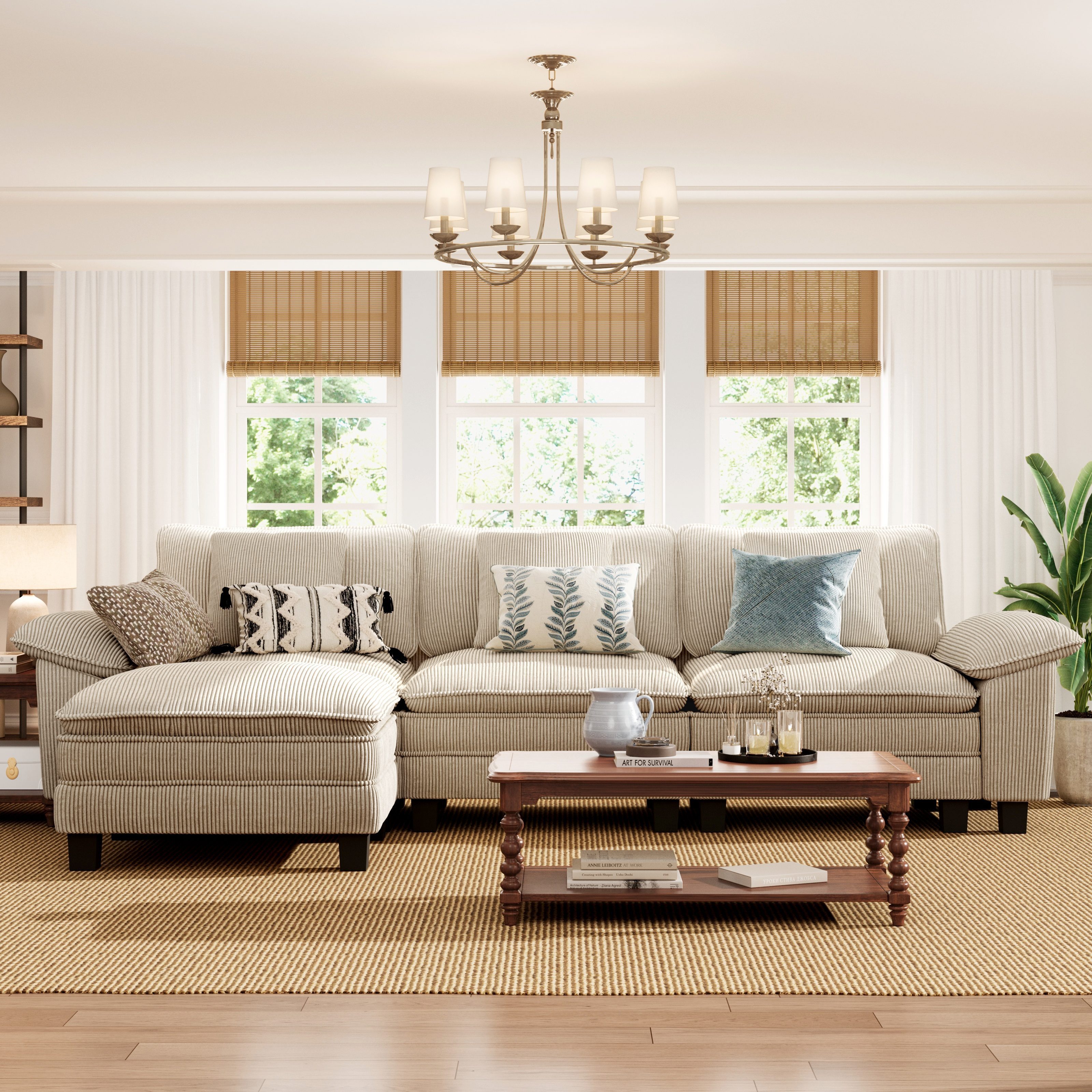 PHI VILLA Ecksofa L-Form Couch, 4-6-Sitzer-Sofa, Modulare Sofas inklusive Zierkissen und Ottomane für das Wohnzimmer