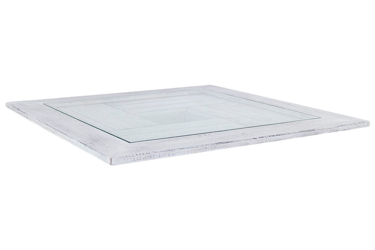 Allzweckkiste Tischplatte Shabby weiss mit Glas und Shabby Rahmen 85x85cm (Spar-Set)