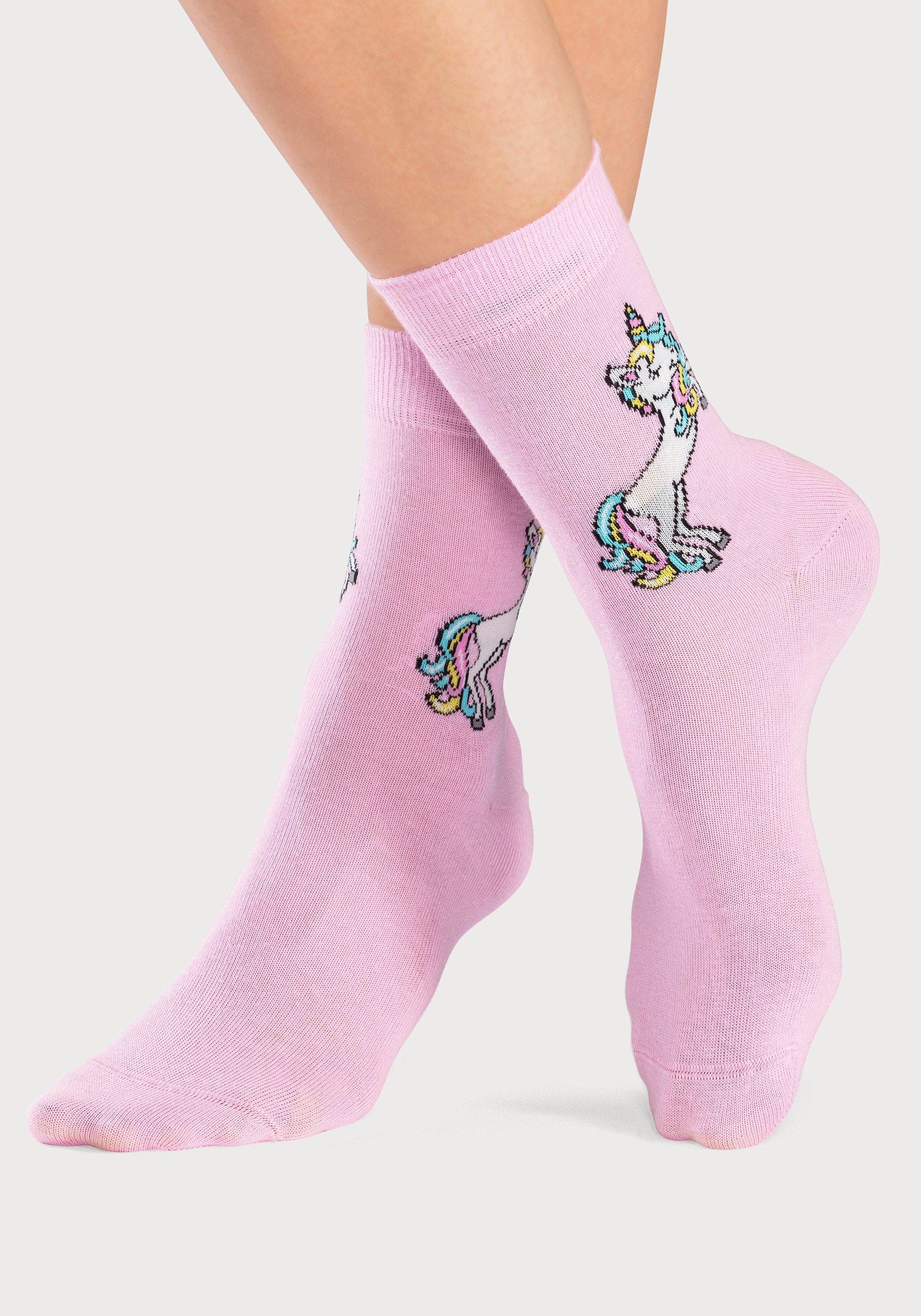 H.I.S Basicsocken (Packung, 4-Paar) mit Einhorn Motiven