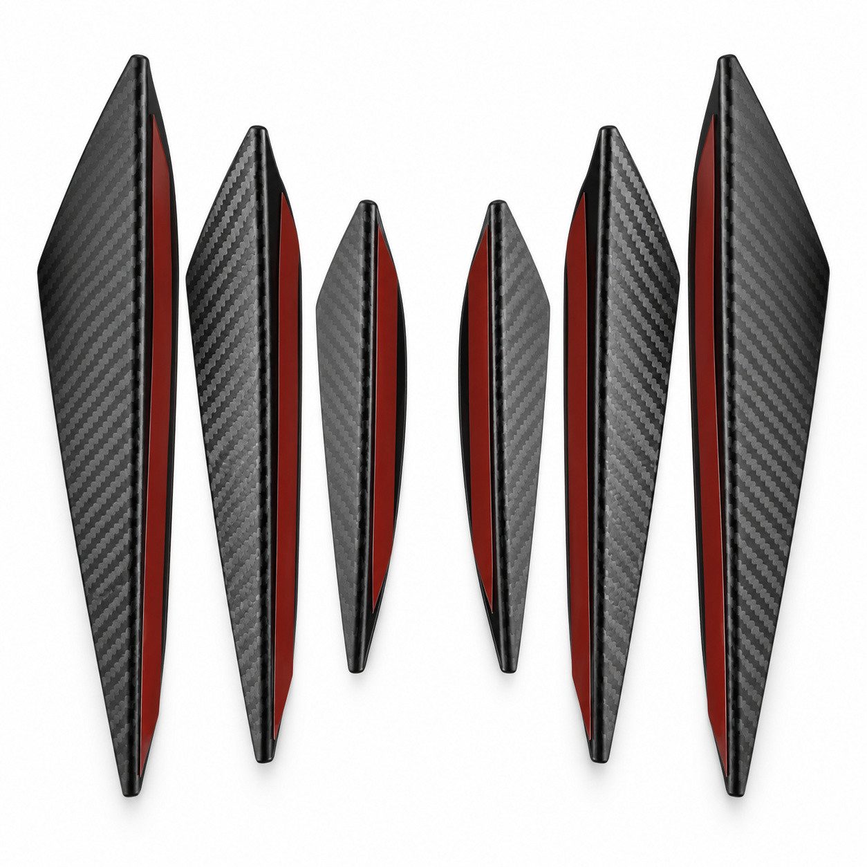 HS.SUPPLY Zierleisten-Aufkleber Stoßstangen-Flossen 6er-Set in Carbon-Optik, selbstklebend, (Set), 6-teiliges Set in Carbon-Optik mit drei Größen