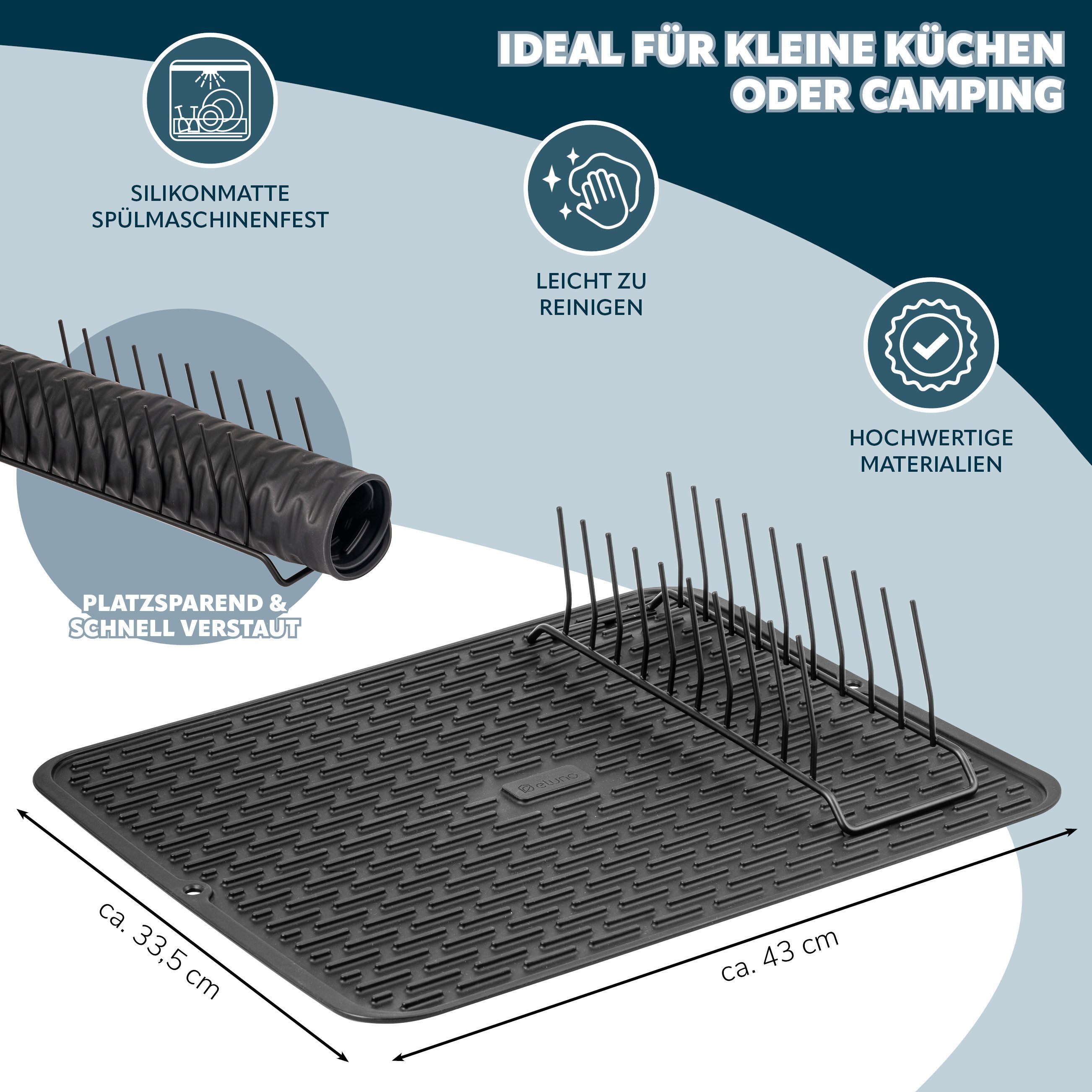 eluno Abtropfmatte Abtropfmatte mit Abtropfgestell, rutschfest Silikon 33,5 x 43 cm