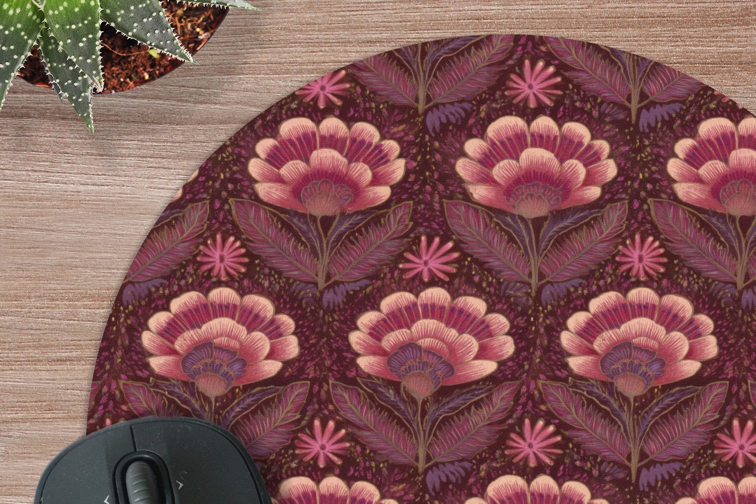 MuchoWow Mauspad Blumen - Fächer - Lila (1-St), Büro für Tastatur und Maus, Mousepad Gaming, Rund 20x20 cm