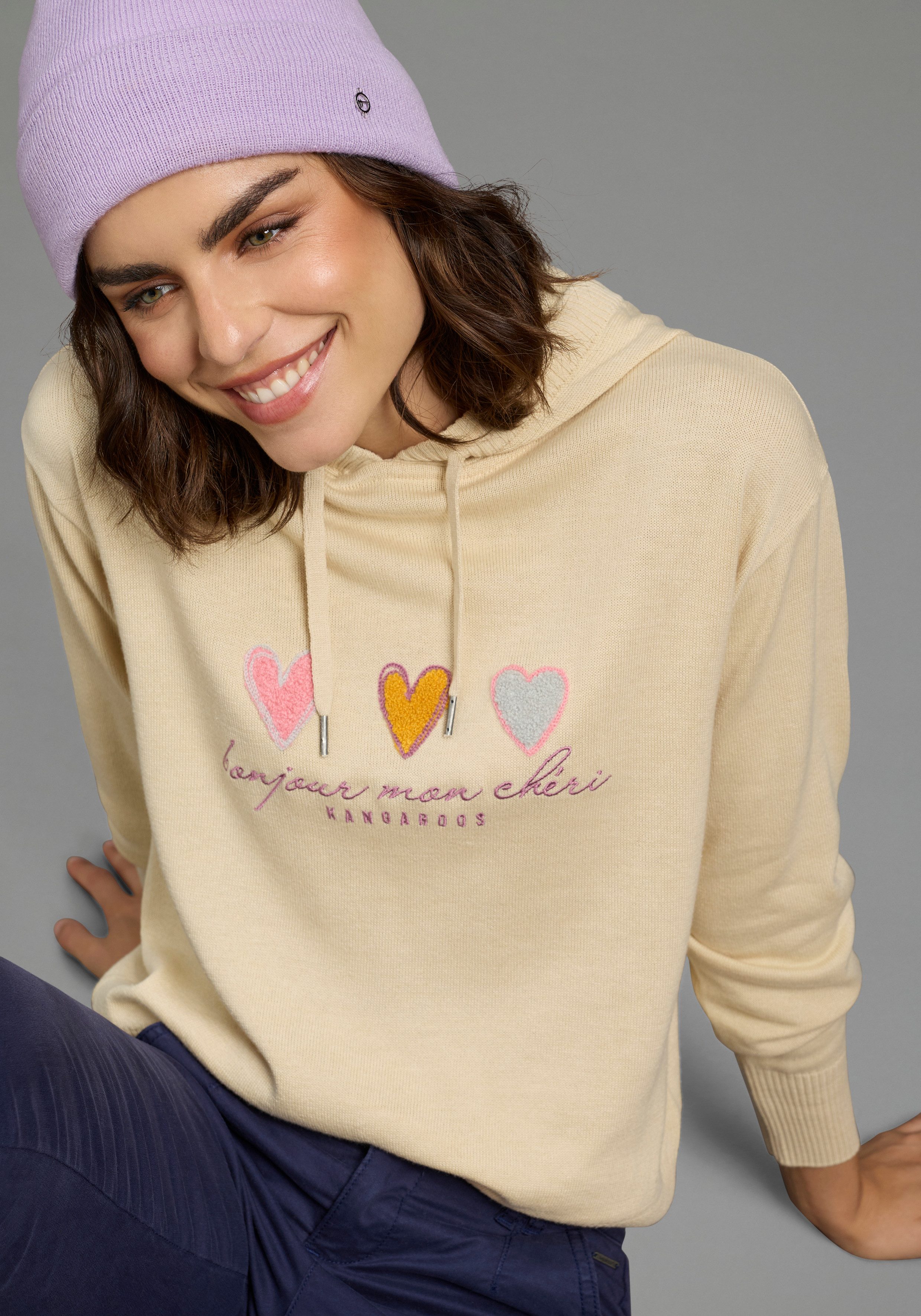 KangaROOS Kapuzenpullover mit Kordelzug, Langarm, in unifarbener Strickqualität