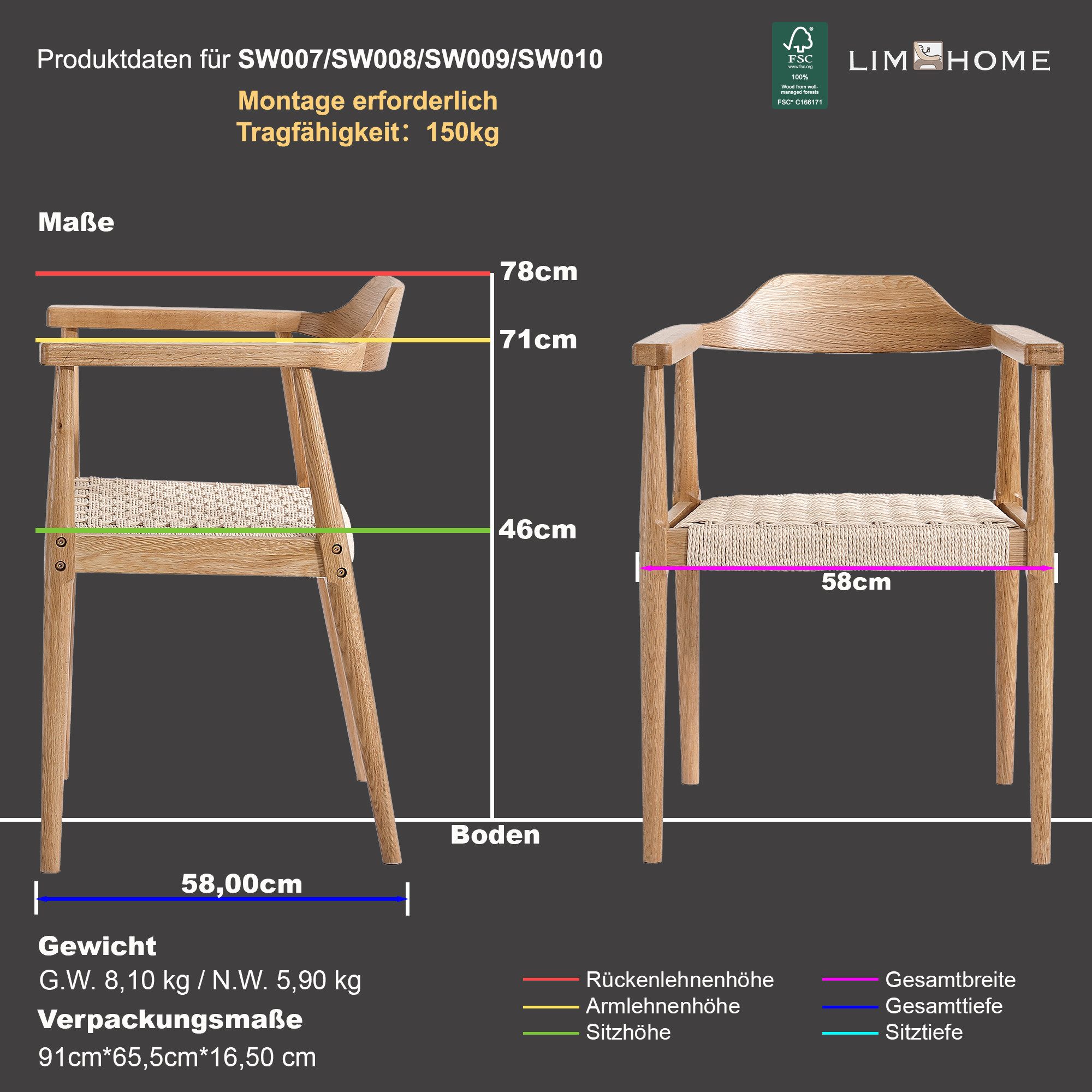 LIM HOME Esszimmerstuhl SW010 (Packung, 2 St), FSC®Eichenholzrahmen mit Sit günstig online kaufen