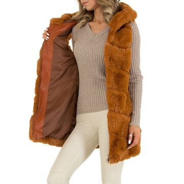 Ital-Design Steppjacke Damen Freizeit Kapuze Übergangsjack in Camel