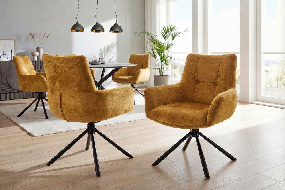 riess-ambiente Drehstuhl SIGNATURE senfgelb/schwarz - Samt, Metall, drehbar, mit Armlehne (Einzelartikel, 1 St), 360° drehbar & mit Taschenfederkern - ideal für Esszimmer & Büro