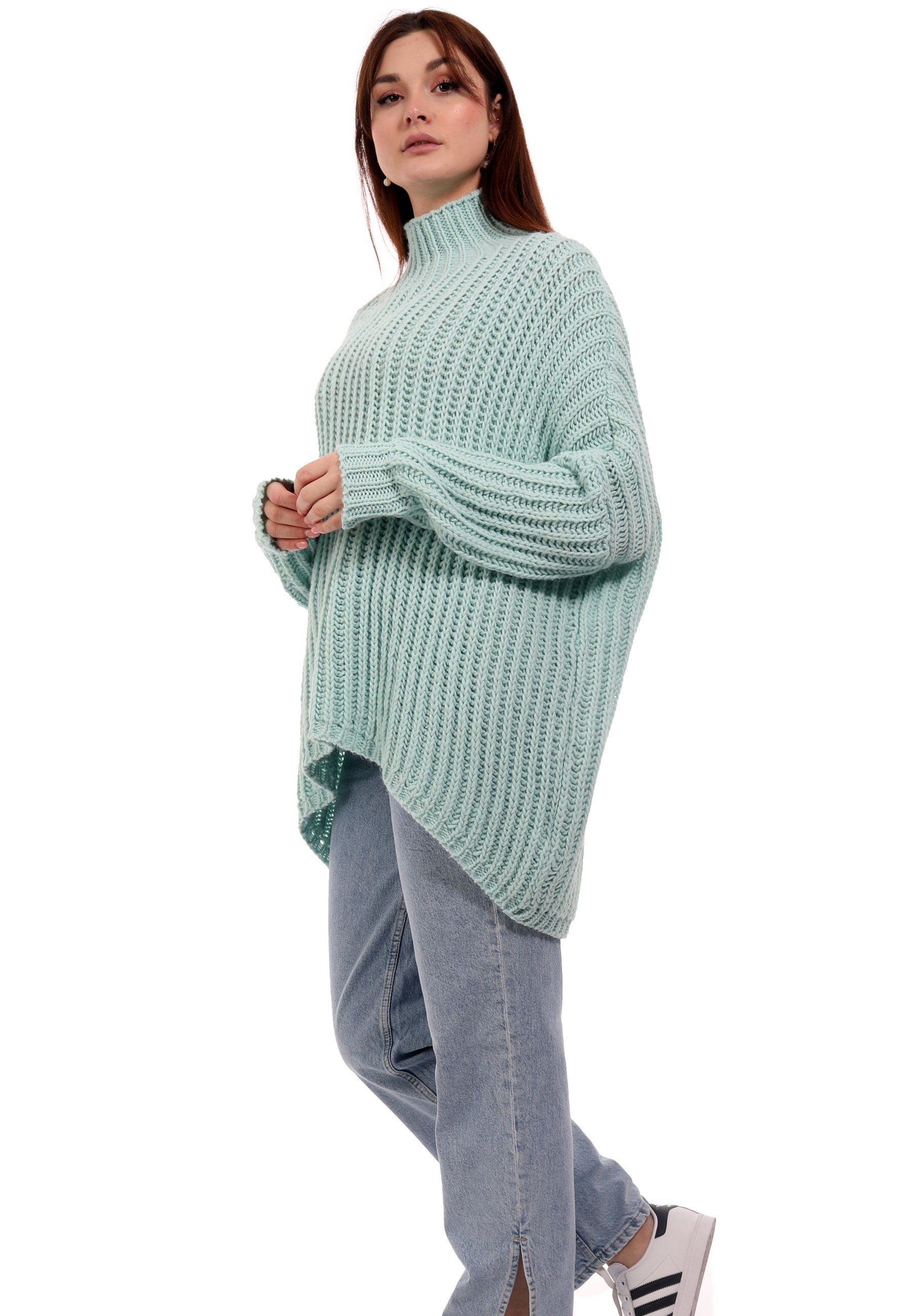Style aqua Oversized light YC One Vokuhila Size Pullover Sweater (1-tlg) Grobstrick Fashion casual & Longpullover