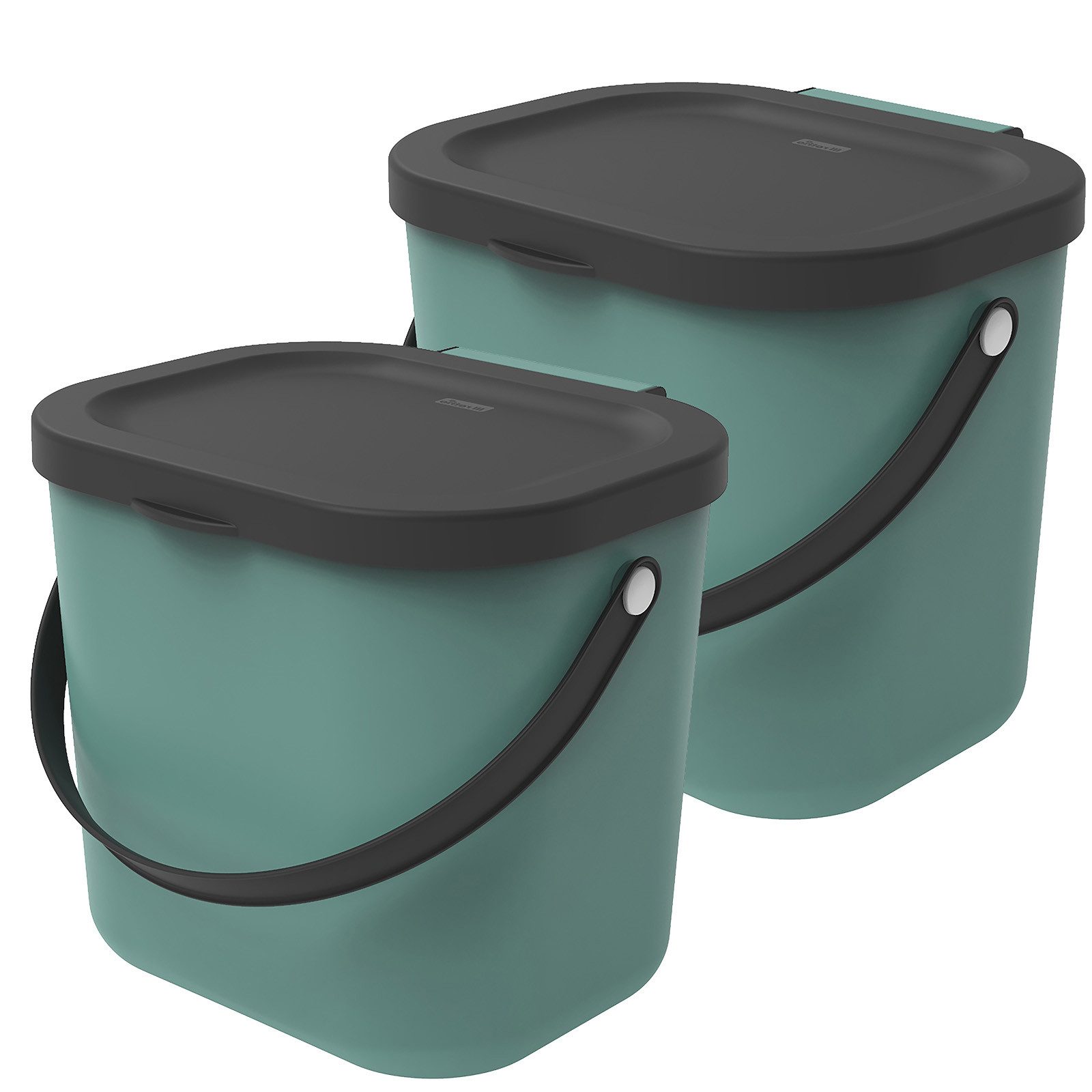 ROTHO Biomülleimer Albula 2er-Set Komposteimer 6l – kompakte Müllbehälter ideal für Küche, Stapelbar, mit Griff & Deckel – 6 l Recycling-Set für jeden Raum