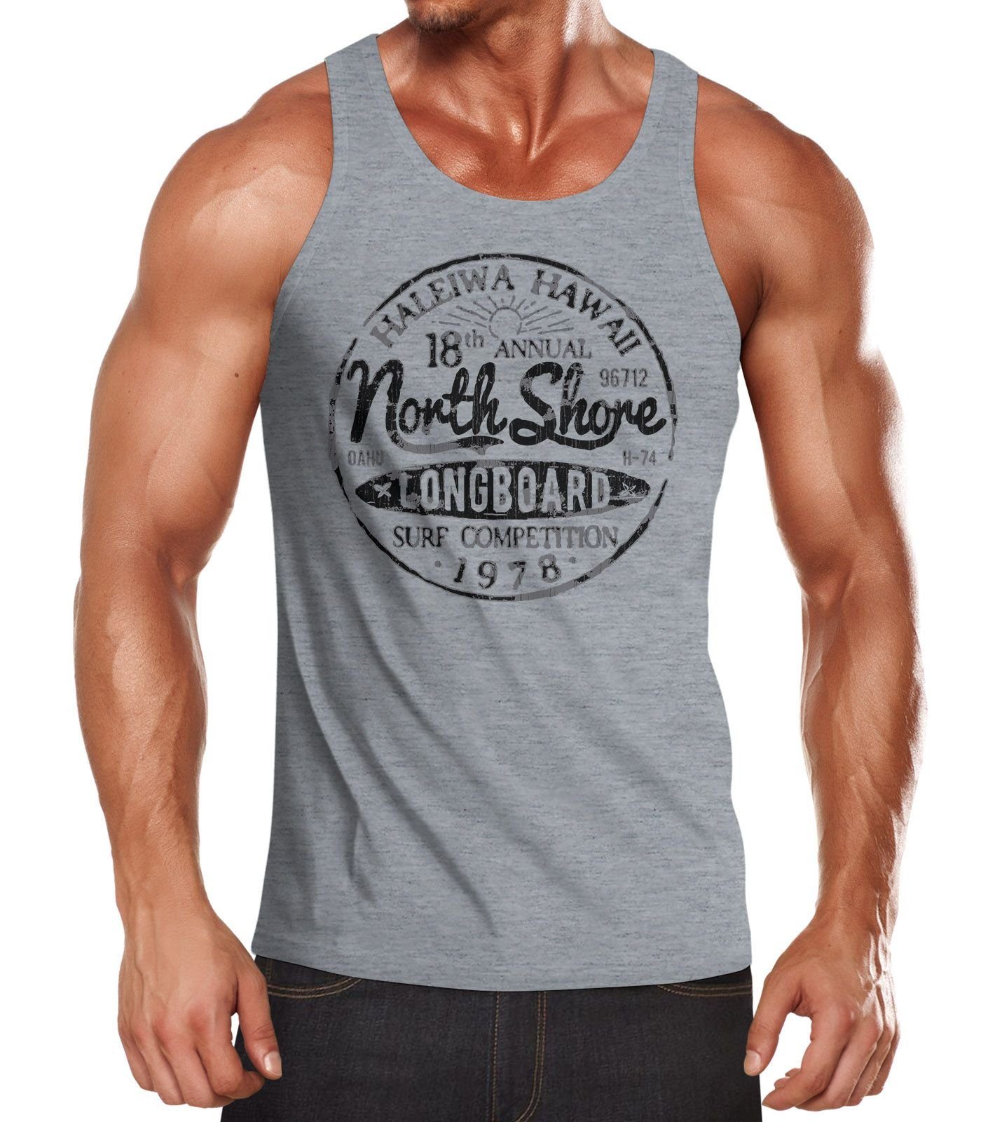 Neverless Tanktop Herren Tank-Top North Shore Longboard Retro Surf Motiv Wellenreiten Muskelshirt Muscle Shirt Neverless® mit Print