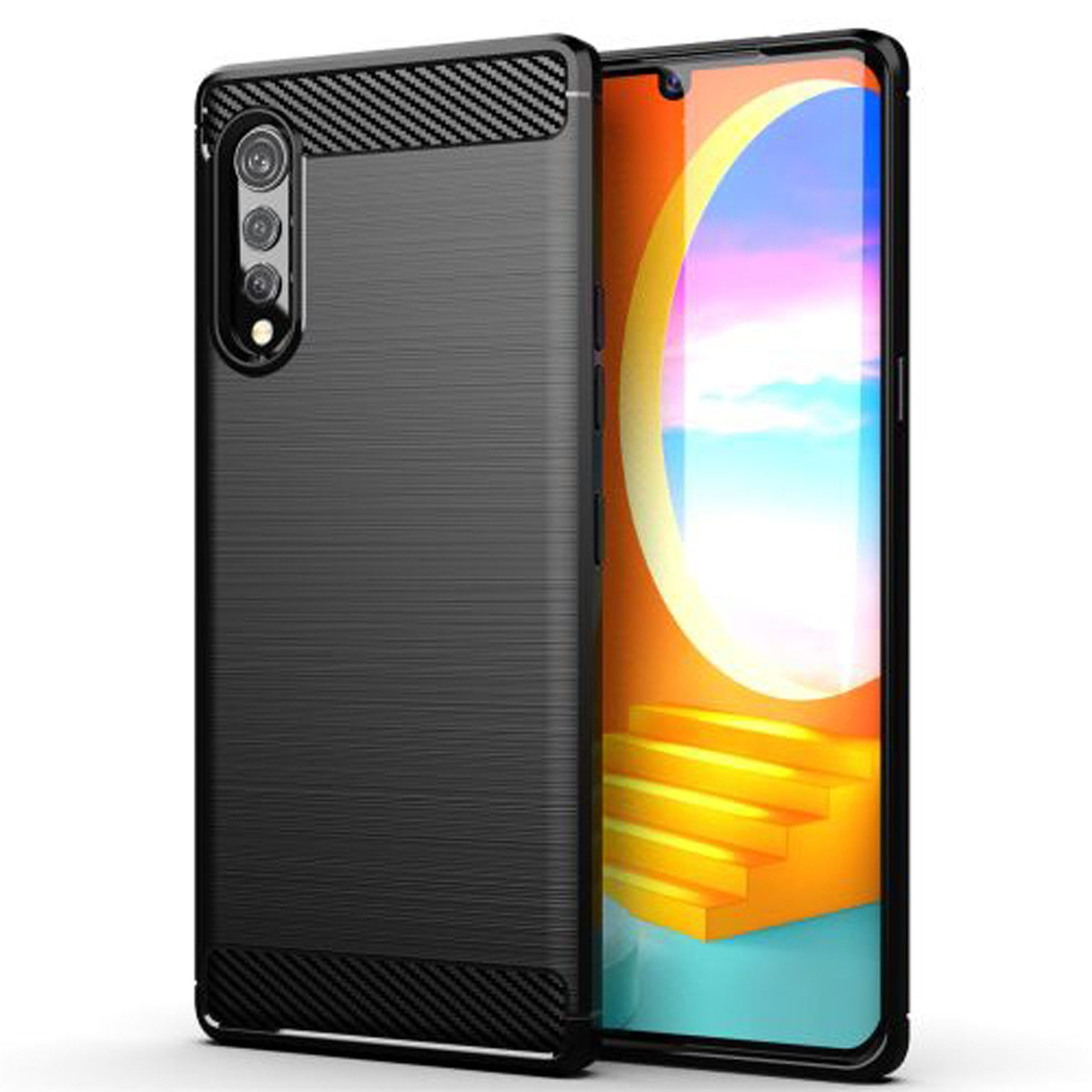 betterfon Handyhülle Carbon Hülle für LG Backcover TPU Silikon Bumper, Carbon-Look – stoßfestes Case mit Air-Cushion & Metall-Optik