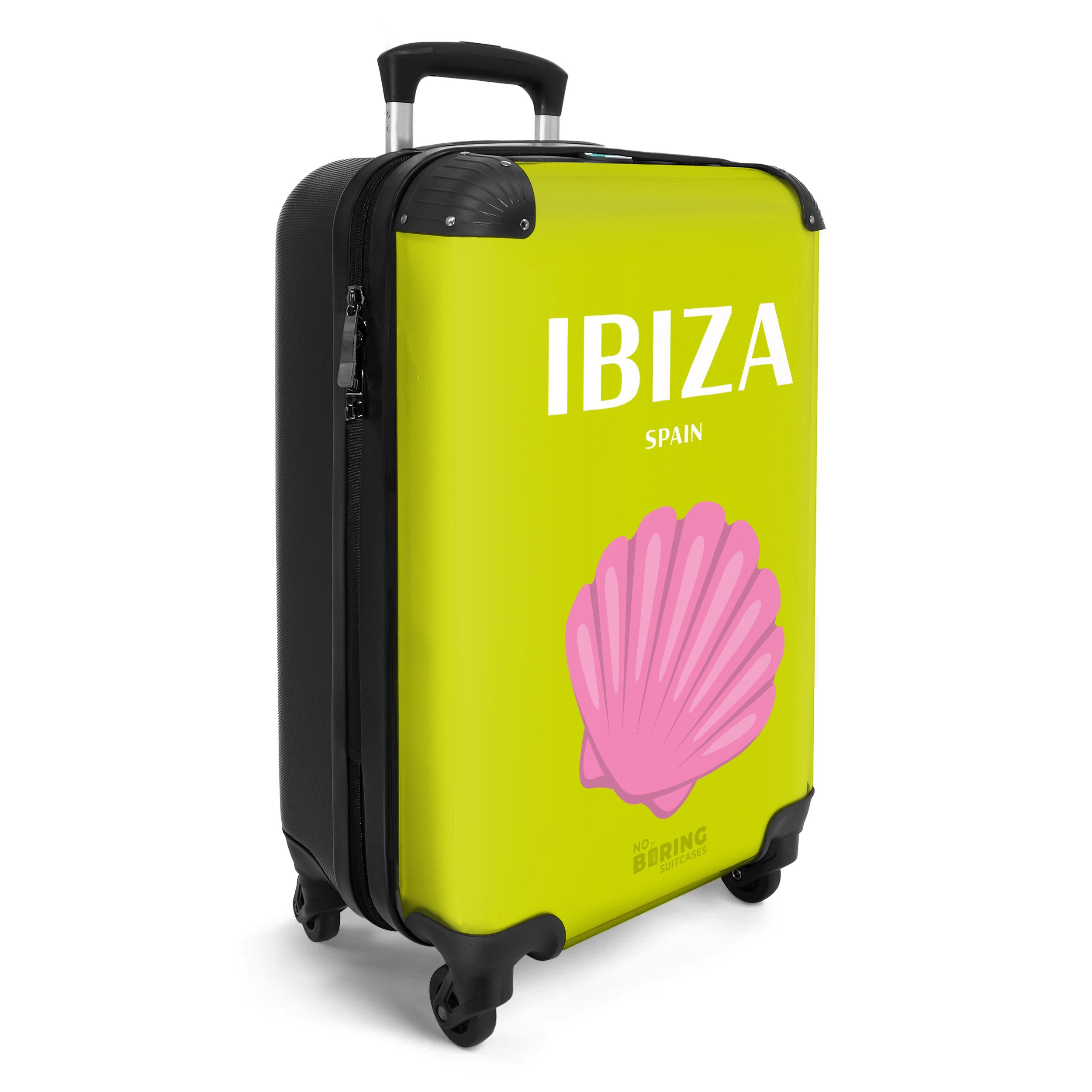 NoBoringSuitcases.com© Hartschalen-Trolley Grün mit Ibiza Spanien günstig online kaufen