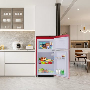 Ulife Table Top Kühlschrank BCD-100C, 91 cm hoch, 45 cm breit, Gesamtvolumen 72 Liter, [Energieklasse E], Rot