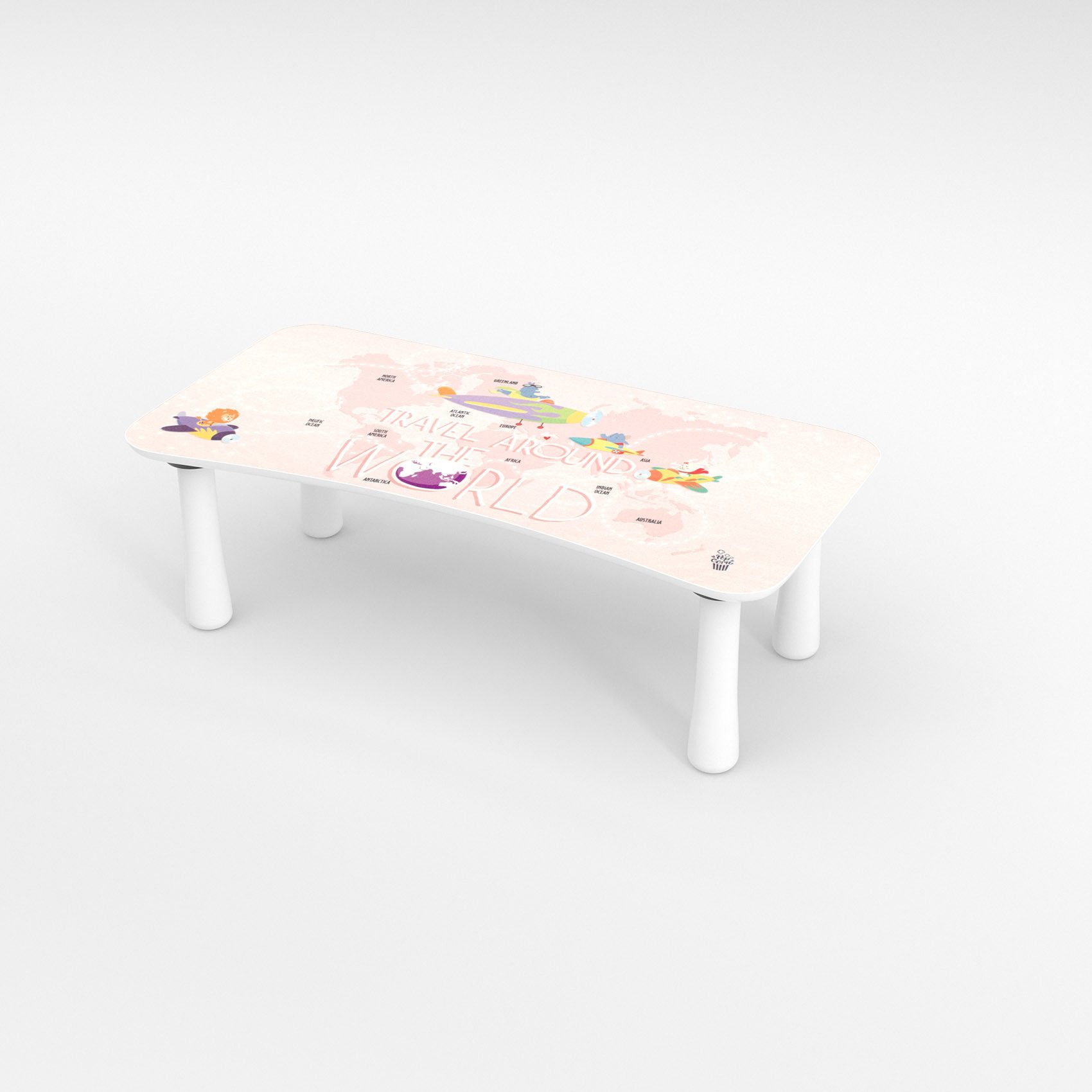 ANRO Tritthocker PopCorn Kinder Tritthocker aus Holz mit Motiv (5 St), Spannendes Kindermotiv World Map Rosa