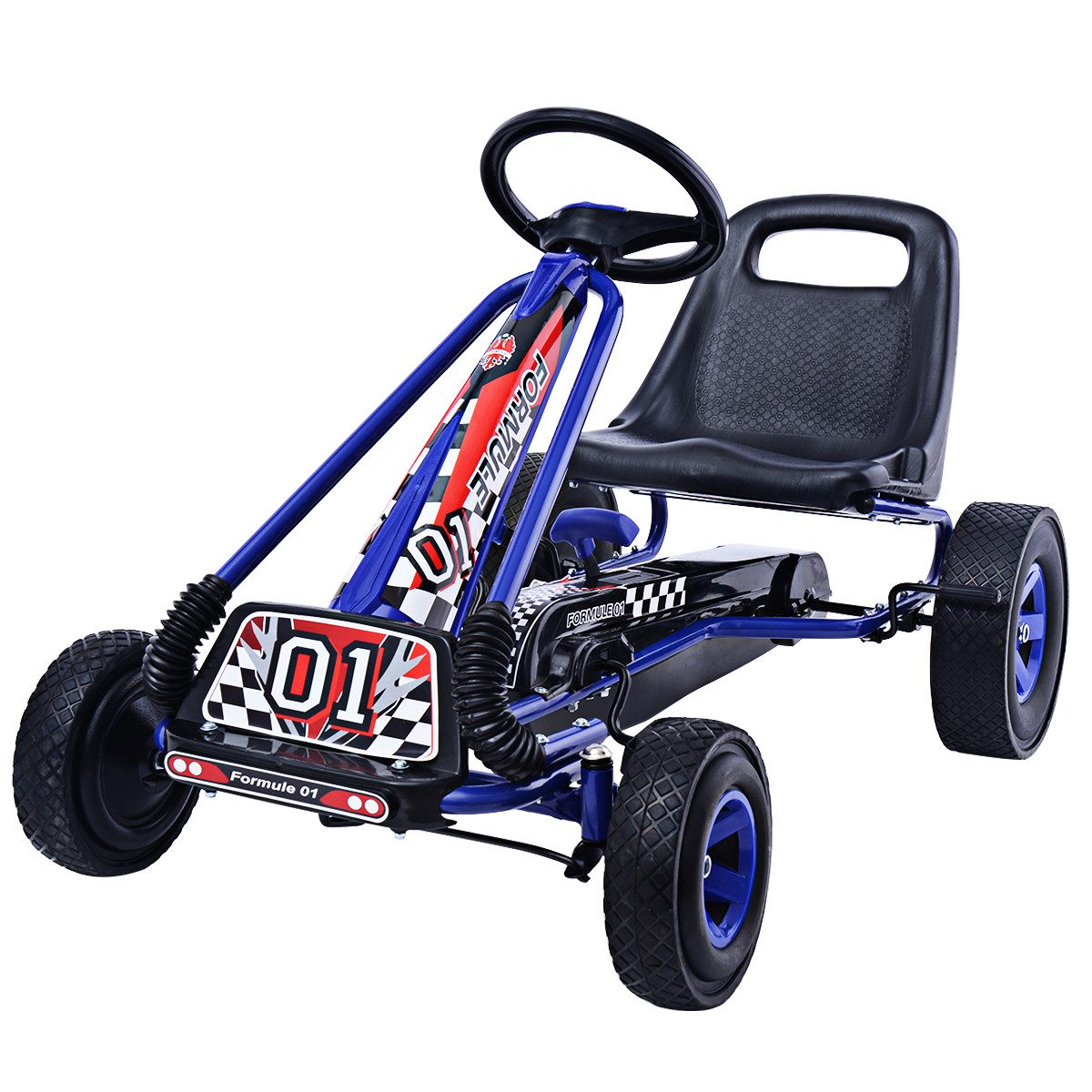 COSTWAY Go-Kart Tretauto, Pedalfahrzeug, mit Handbremse, verstellbarer Sitz
