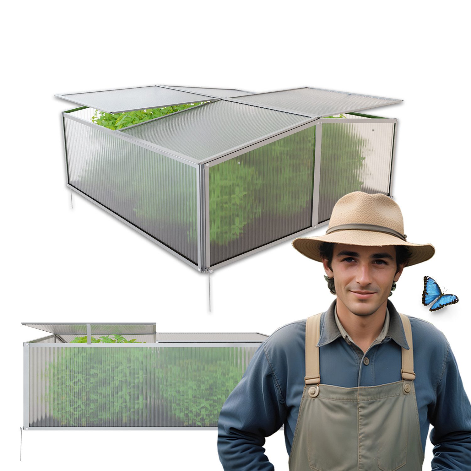 GARMIO Gewächshaus Gewächshaus CALLA aus Aluminium, 1,2m², 4mm Wand,kompakt,UV-beständig, BxTxH: 115 x 115 x 40 cm, wetterfest und stoßfest, auch für den kleinen Garten geeignet, für Schrebergarten, mit vier (4) Dachfenstern für optimale Belüftung, in kompakter Größe, winterfest, Dachfenster, für Selbstversorger  | Rabatt: 29%