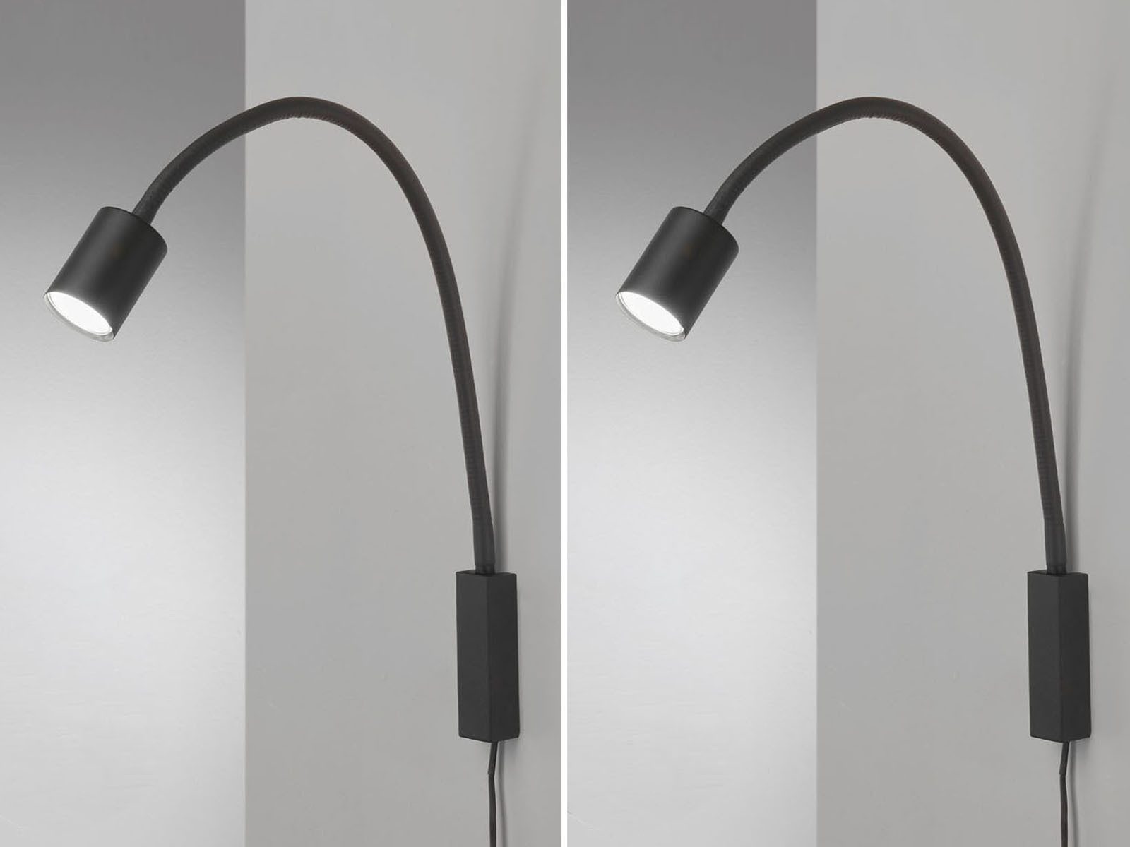 FISCHER & HONSEL LED Leselampe flexibel mit Kabel & Stecker, Breite 6cm, LED wechselbar, Warmweiß, 2er SET 2in1 Wand-Leuchten innen & Bett-Lampen für Kopfteil Sofa