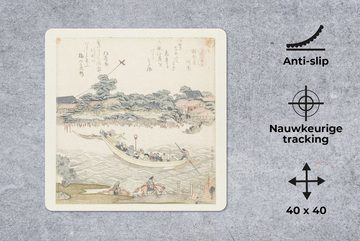 MuchoWow Gaming Mauspad Das Flussufer des Onmaya - Gemälde von Katsushika Hokusai (1-St), Mousepad mit Rutschfester Unterseite, Gaming, 40x40 cm, XXL, Großes