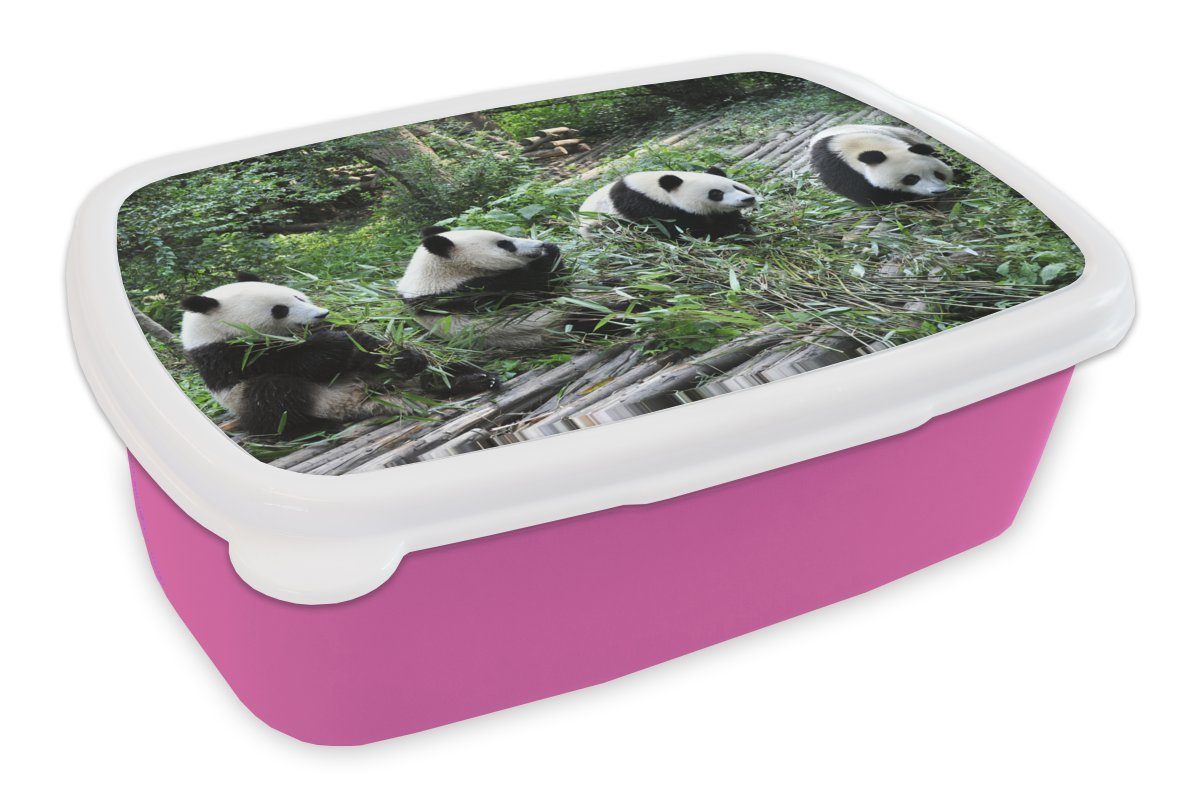 rosa Brotbox Kinder, - Erwachsene, Kunststoff Bambus, (2-tlg), Snackbox, Panda Mädchen, für Brotdose MuchoWow - Lunchbox Kunststoff, Natur