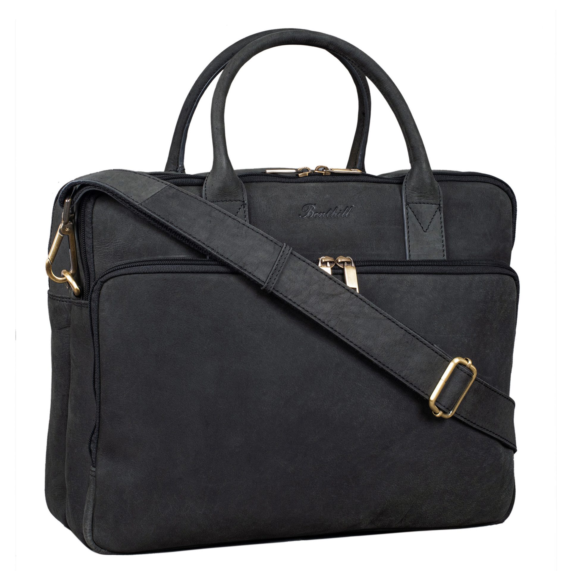 Benthill Aktentasche Echt Leder Laptoptasche Umhängetasche Herren Aktentasche, Schultergurt / Umhängegurt Reißverschlussfach