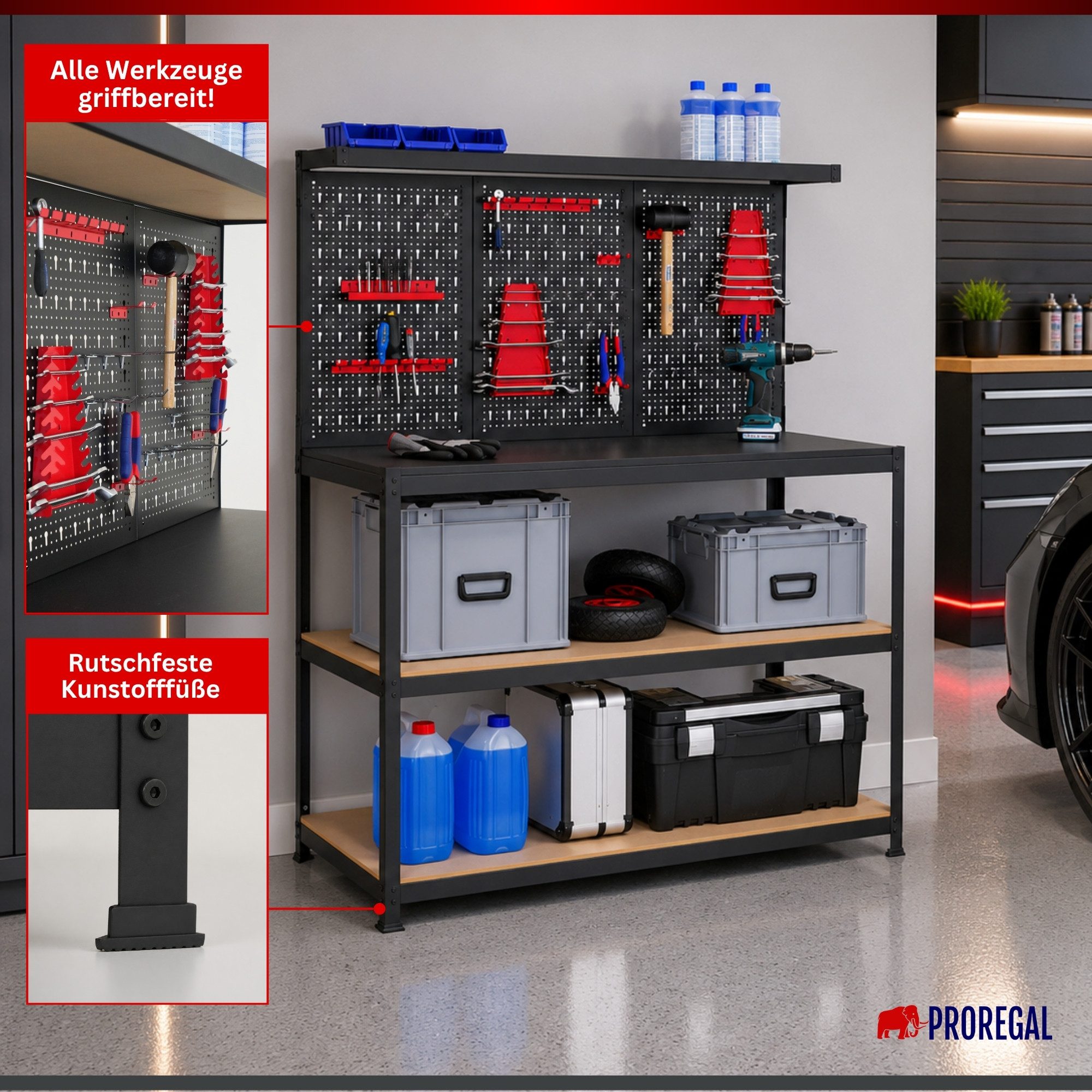 PROREGAL® Werkbank Profi Werkbank ARES mit Werkzeug Lochwand