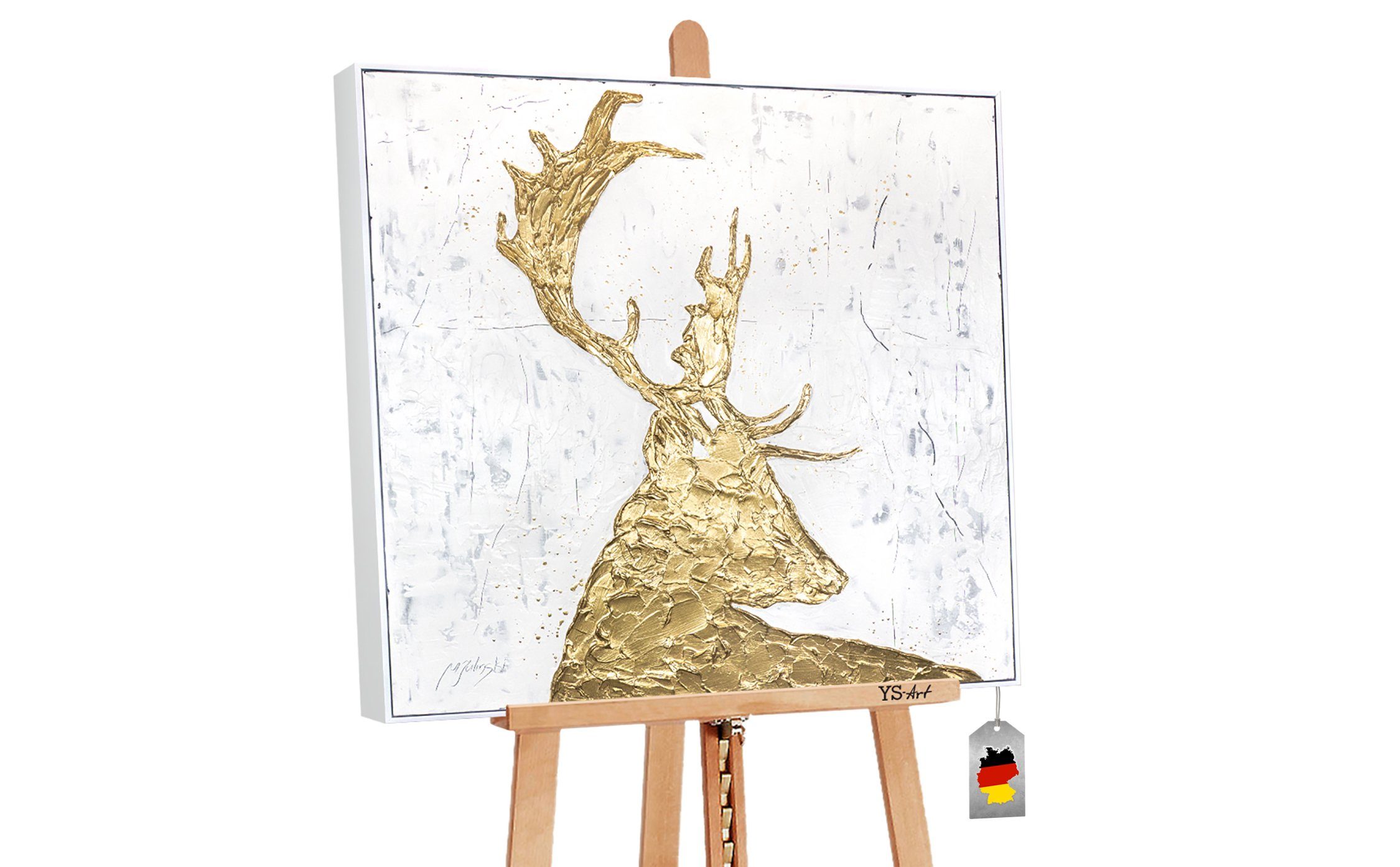 Goldene mit Handgemalt Tier II, YS-Art Tiere, Würde auf Rahmen Gemälde Leinwand in Gold