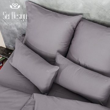 Bettwäsche aus 100% Mako-Satin Baumwolle Lilac-Grey, SEI Design, Mako Satin, 1 teilig, gesticktes Logo