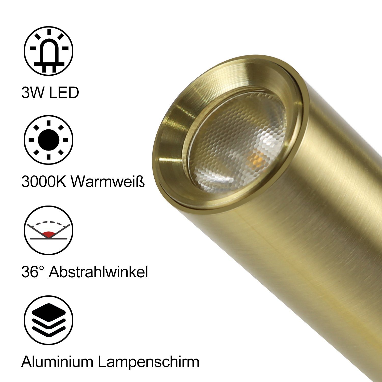 LED Warmweiß Kupferfarbe Schwanenhals ZMH Leselampe Wandlampe Augenschutz, Schalter mit