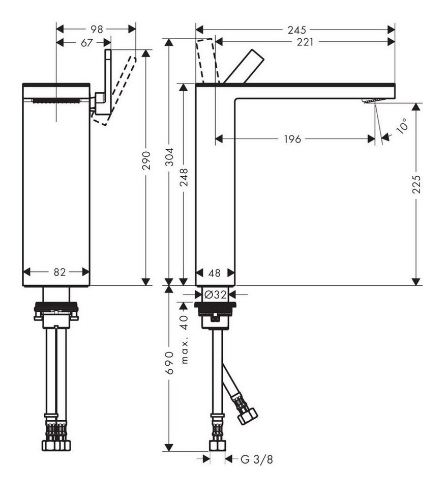 Thumbnail - hansgrohe Waschtischarmatur Axor MyEdition 230 Einhebel mit Push-Open Ablaufgarnitur - Chrom / Spiegelglas