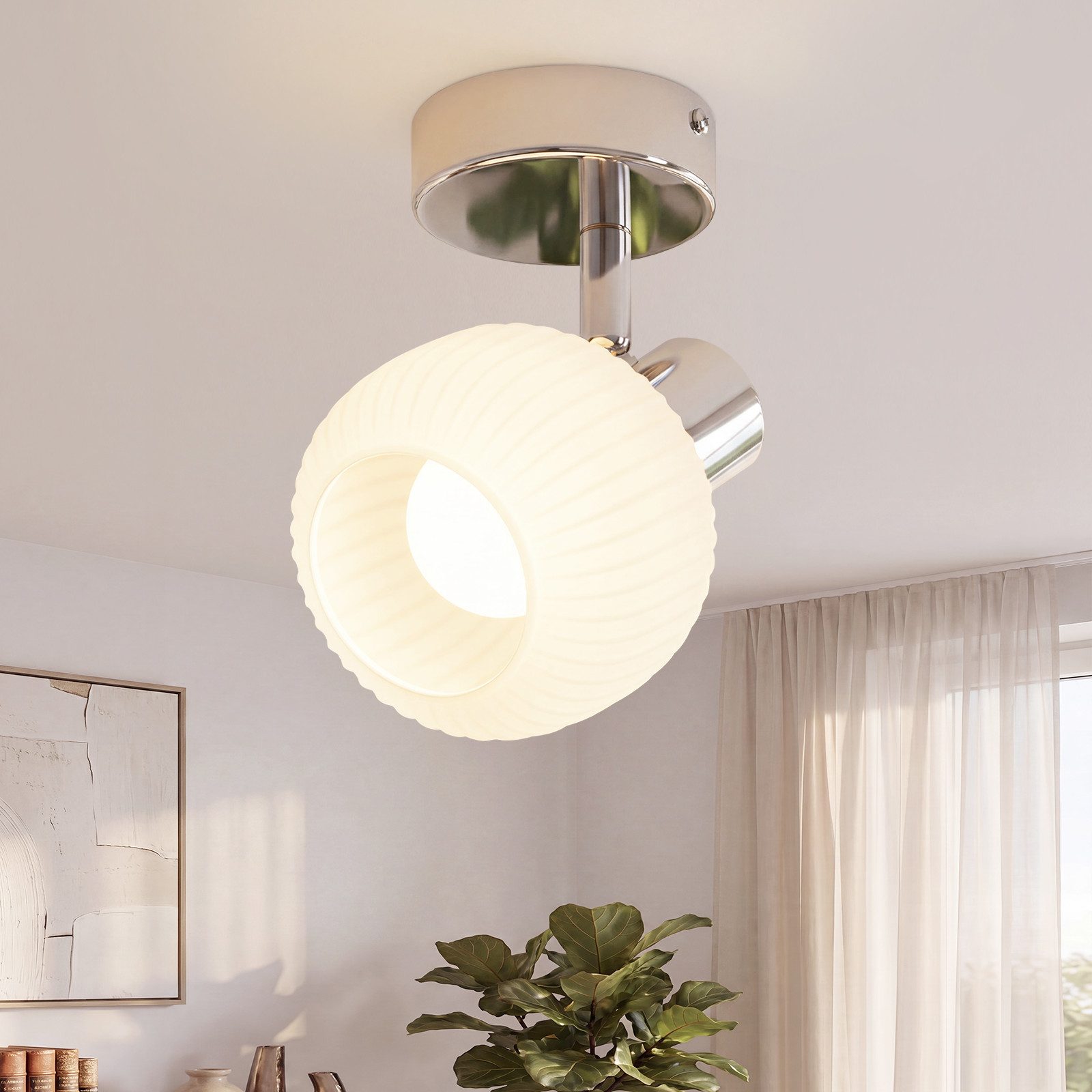 ZMH Deckenstrahler 1 Flammig Deckenleuchte Vintage Glas Morden E14 Design Schlafzimmer, Einfache Installation, ohne Leuchtmittel, Weiß 350°Schwenkbar Wandleuchte Wohnzimmer