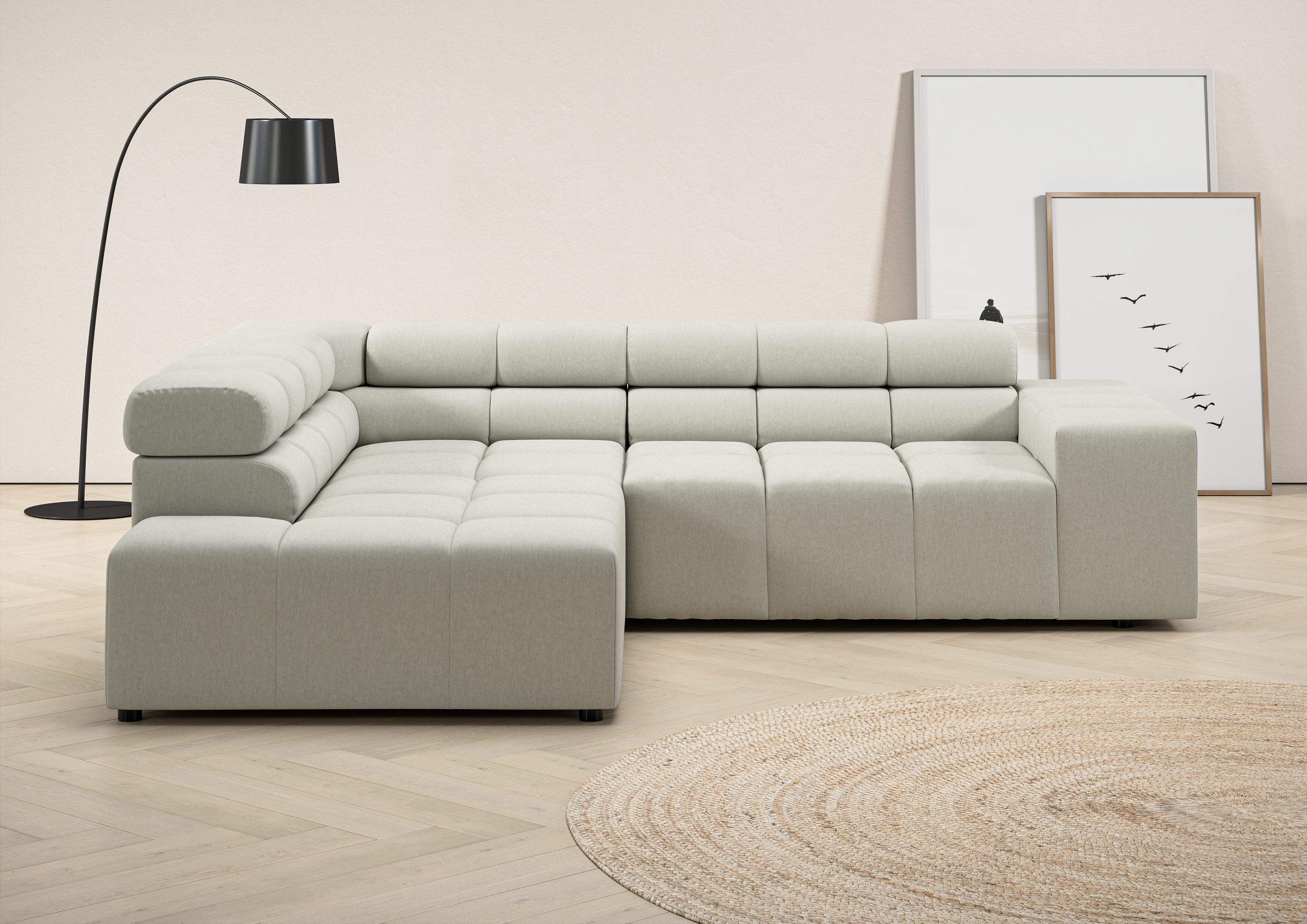 INOSIGN Ecksofa "Ancona, incl. Kopfteilverstellung + 3 Zierkissen, L-Form, günstig online kaufen