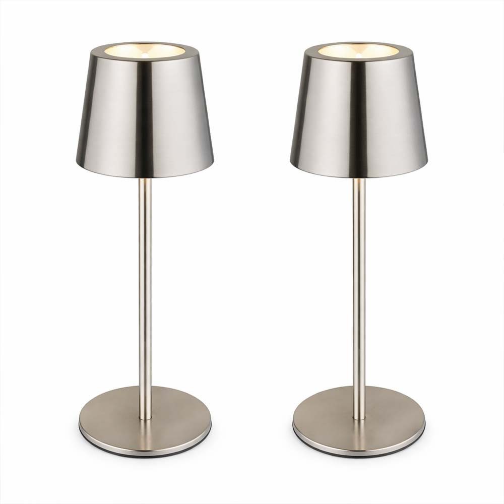 GLOBO LIGHTING LED Tischleuchte, LED-Leuchtmittel fest verbaut, Kaltweiß, Warmweiß, Neutralweiß, Tageslichtweiß, Farbwechsel, Tischlampe Außen Innen Tischleuchte silber Touchdimmer Akku USB LED 2x
