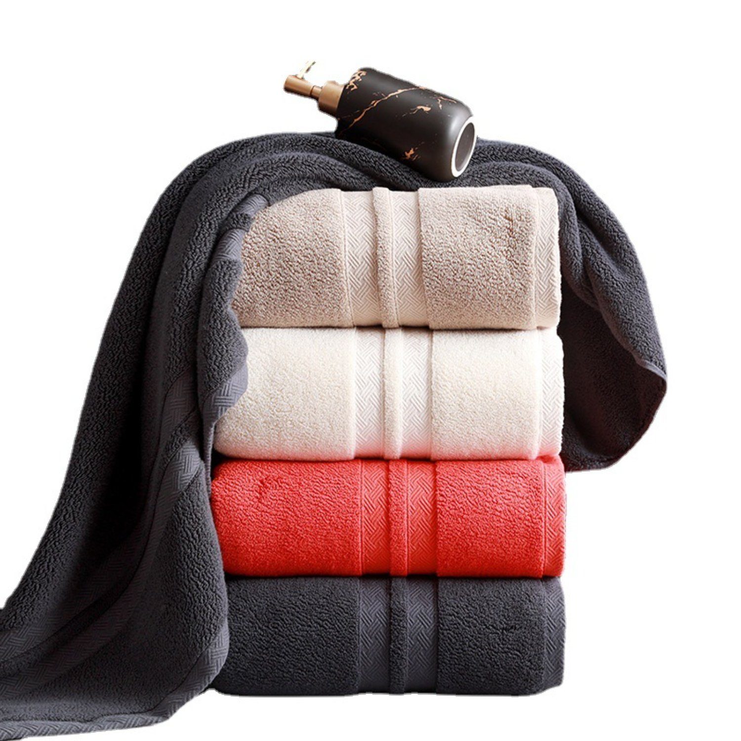 HOMEIDEAS Duschtuch, (1-St), Einfarbiges Khaki mit gewebtem Badetuch Design