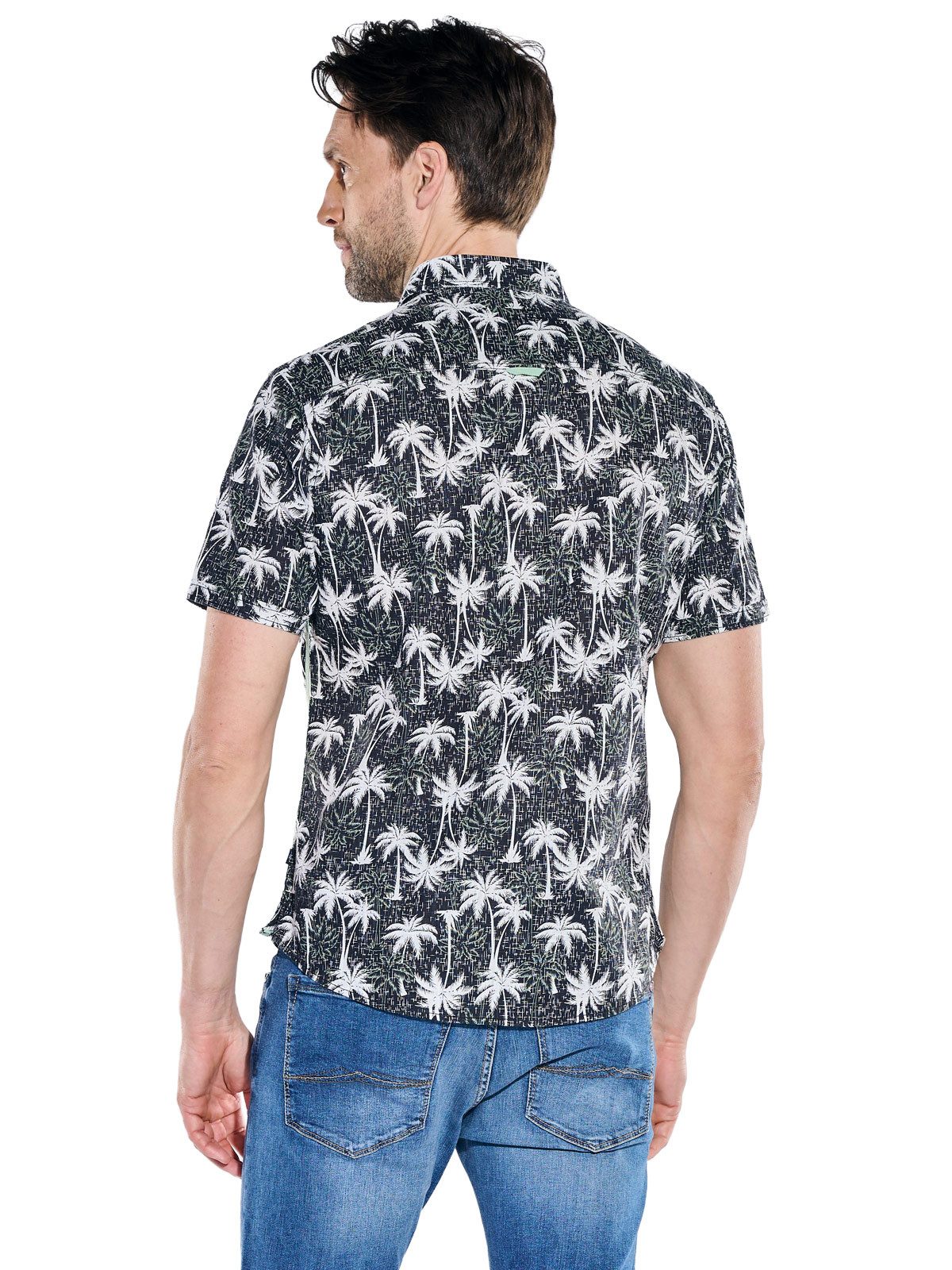 Engbers Kurzarmhemd Herren Kurzarmhemd mit Palmenmuster und Brusttasche, Schwarz