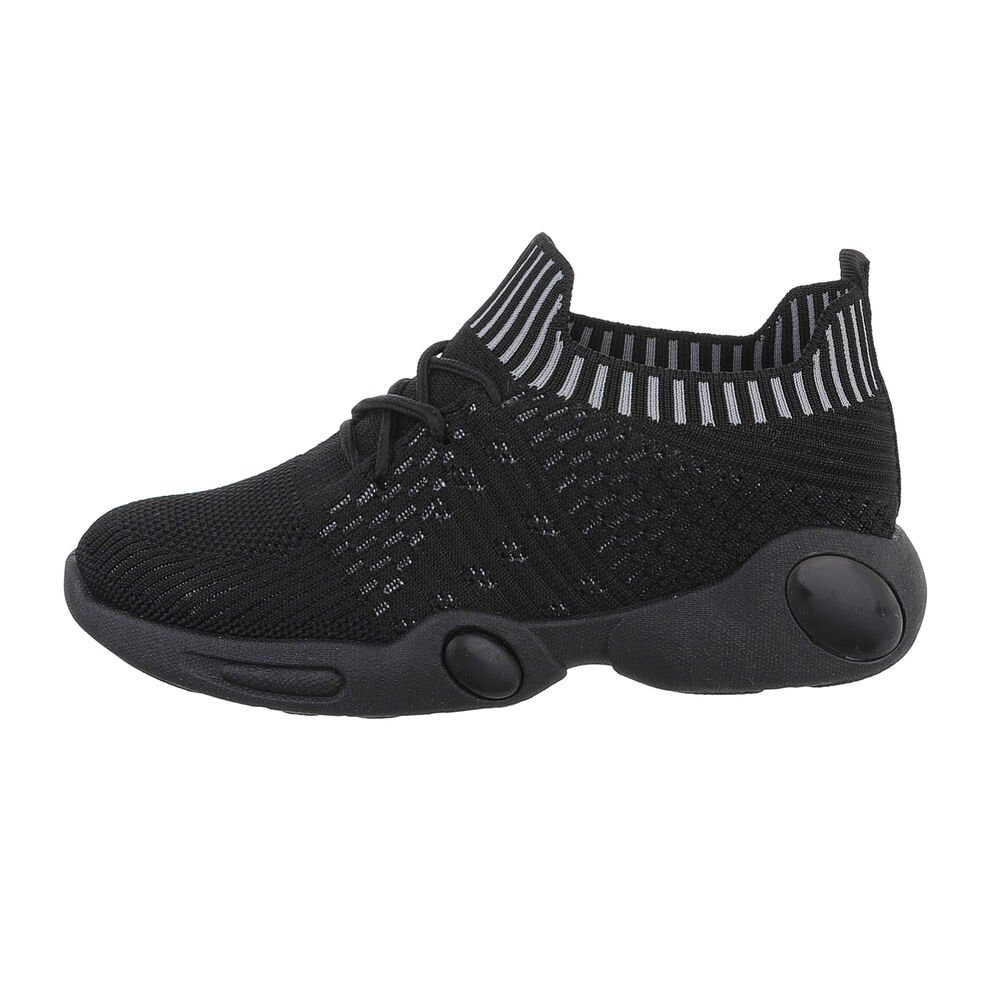Ital-Design Kinder Low-Top Freizeit Sneaker Flach Freizeitschuhe in Schwarz