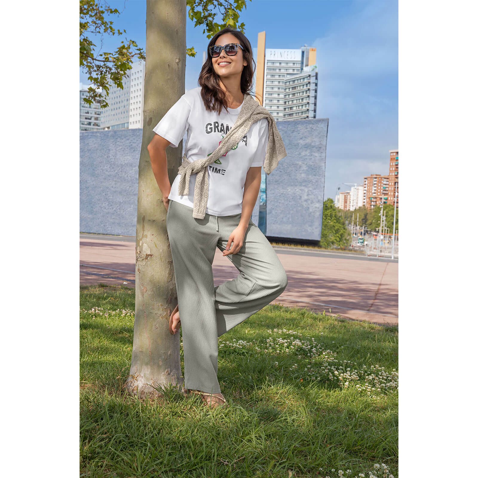 Blue Seven Strandhose Damen Hose 186202 Unifarben mit Tunnelzug - Sommerhose Freizeithose Elastische Taille, Tunnelzug & Bindeband, Weites Bein, Seitentaschen