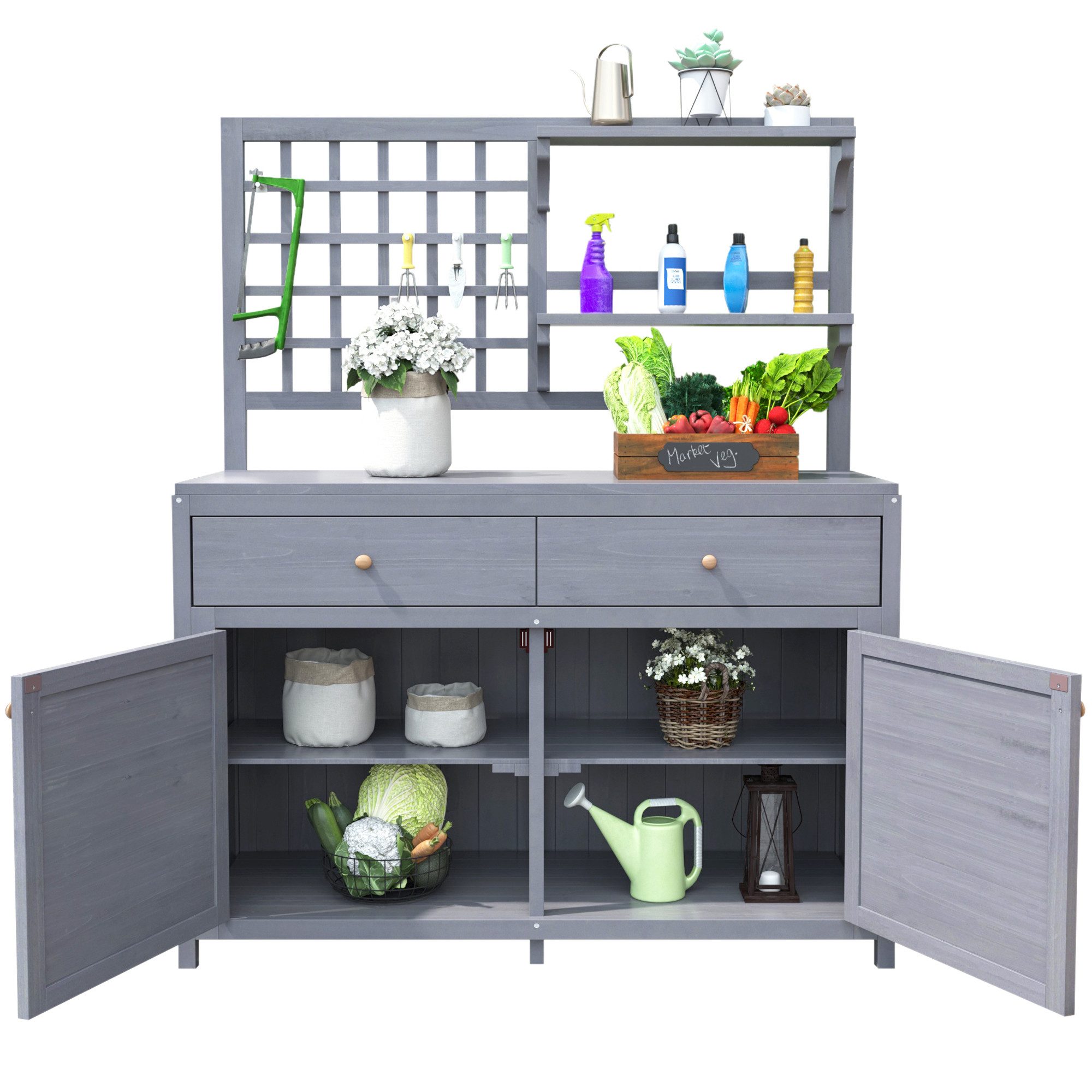 OKWISH Geräteschrank Holz Gartenschrank,Outdoor Schrank,Gerätehaus,mit Rega günstig online kaufen