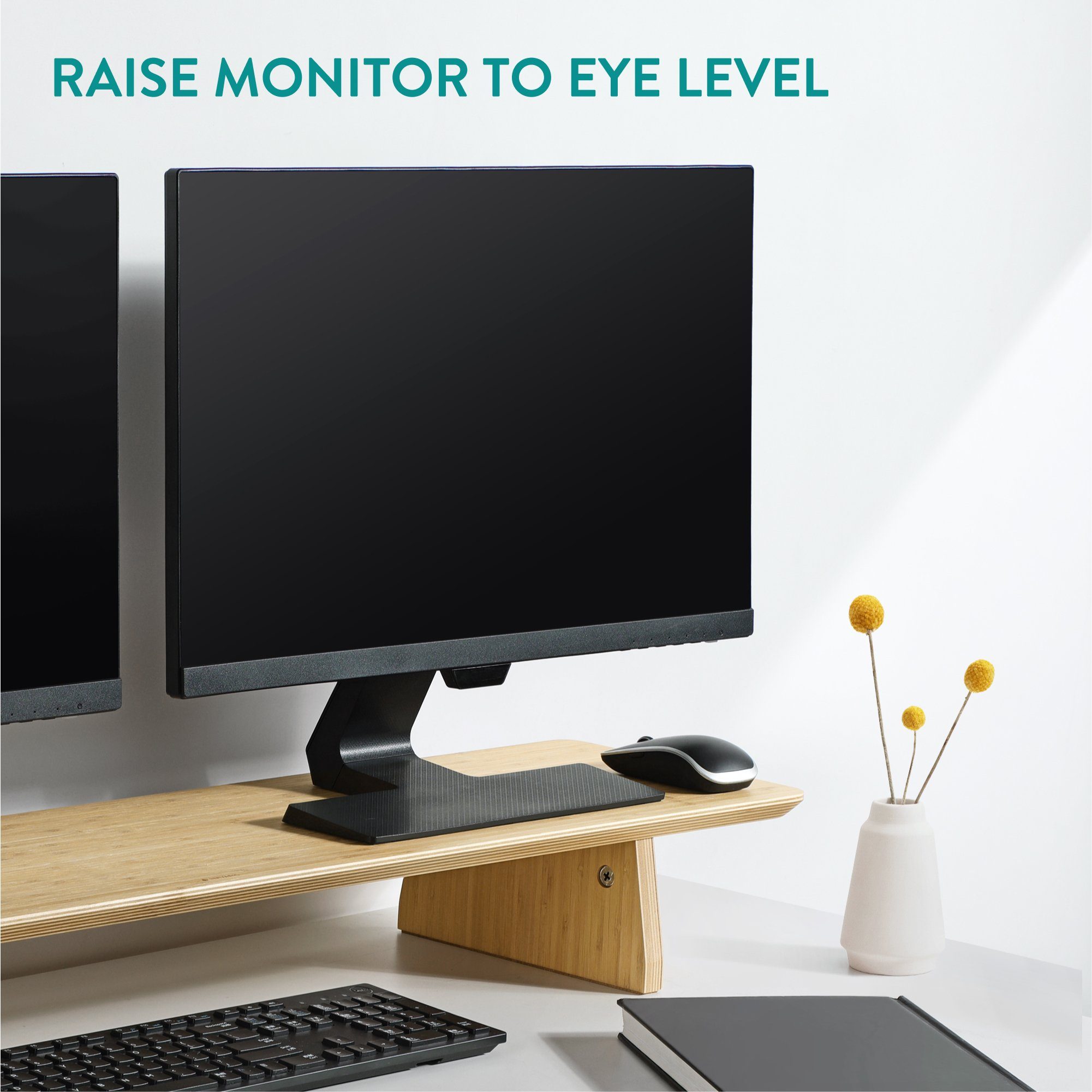 Monitorständer Navaris TV-Ständer Erhöhung Ständer TV - Doppel - Bambus Bildschirm aus