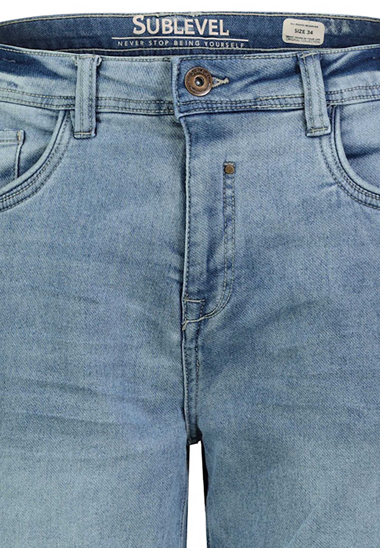 SUBLEVEL Jeansshorts Bequemer Schnitt Umschlag Klassischer für Herren (1-tlg) Baumwolle Normal Fit Einfarbig atmungsaktiv Reißverschluss – Bild 4 von 5
