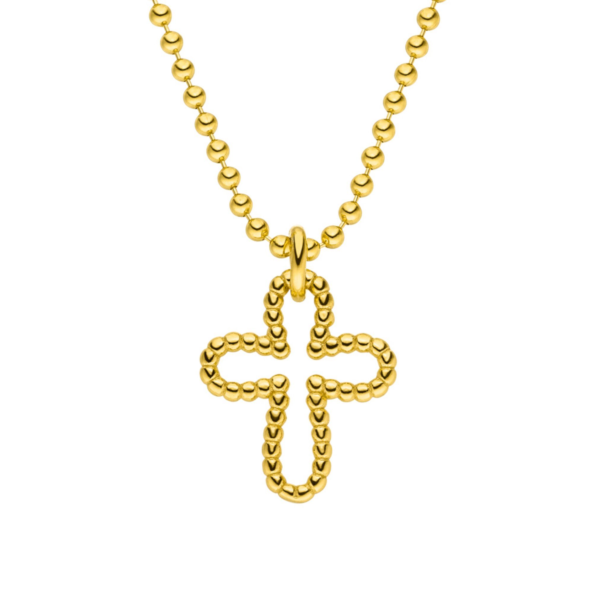 SCHOSCHON Kette mit Anhänger »Kugelkette Kreuz-Anhänger aus Kugeln 925  Silber vergoldet«, Geschenk zur Konfirmation oder Firmung