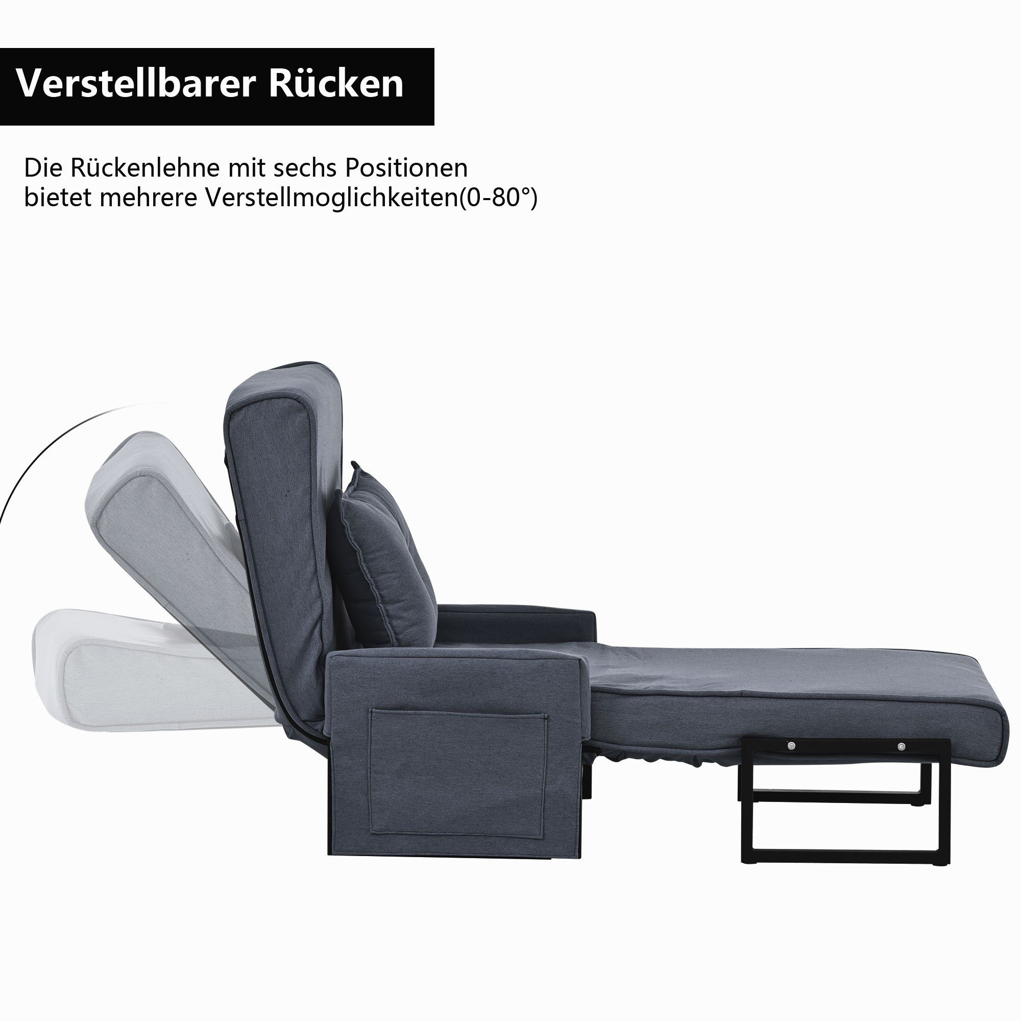 Leisure Schlafsofa Chaiselongue Schlafsessel Odikalo 3-in-1 Recliner Indoor-Liegen grau