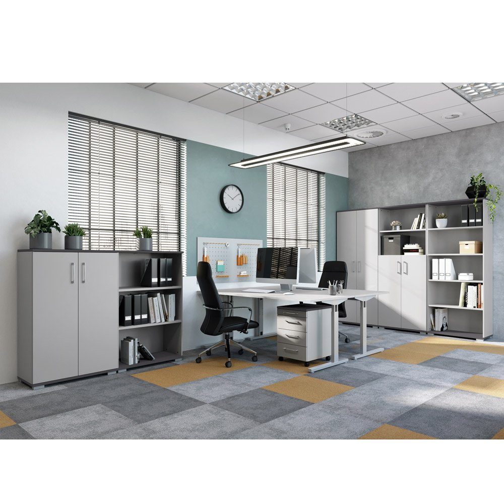 Büromöbel mit Schreibtisch graphit cm Schreibtsch grau 180 in PRATO-01, mit Lomadox Kombination
