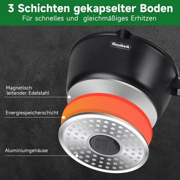 Eisenbach Kasserolle Stielkasserolle Ø 16/18/20 cm Induktions Töpfe Set mit Glasdeckel, Aluminium (3 tlg Kochtopf Set für alle Herdarten, 3-tlg., 1,3 L Milchtopf+1,9 L Soßentopf+2,3 L Stielkasserolle), induktionsgeeignet