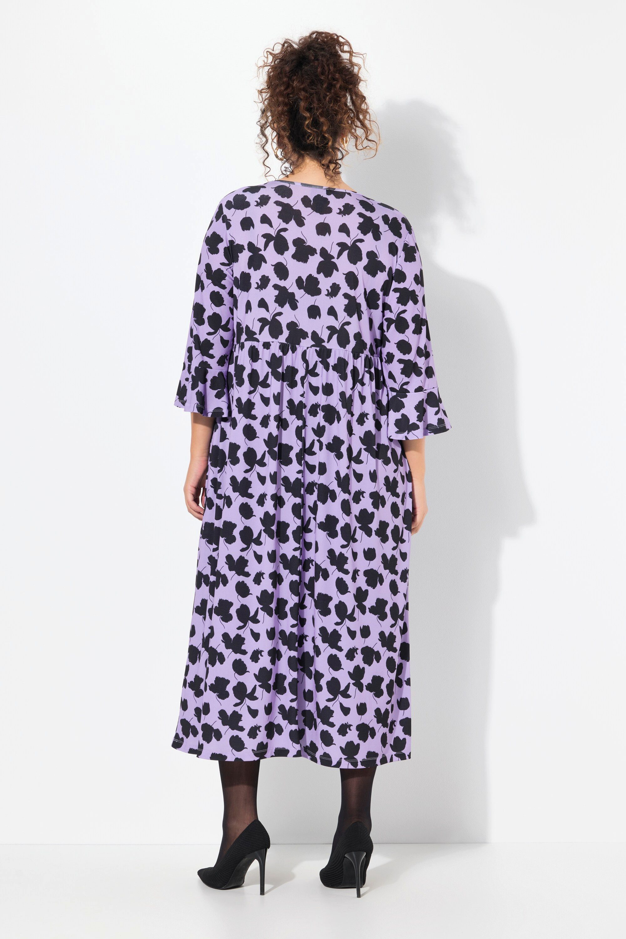 Ulla Popken Maxikleid Jerseykleid A-Linie Rundhals 3/4-Volantärmel