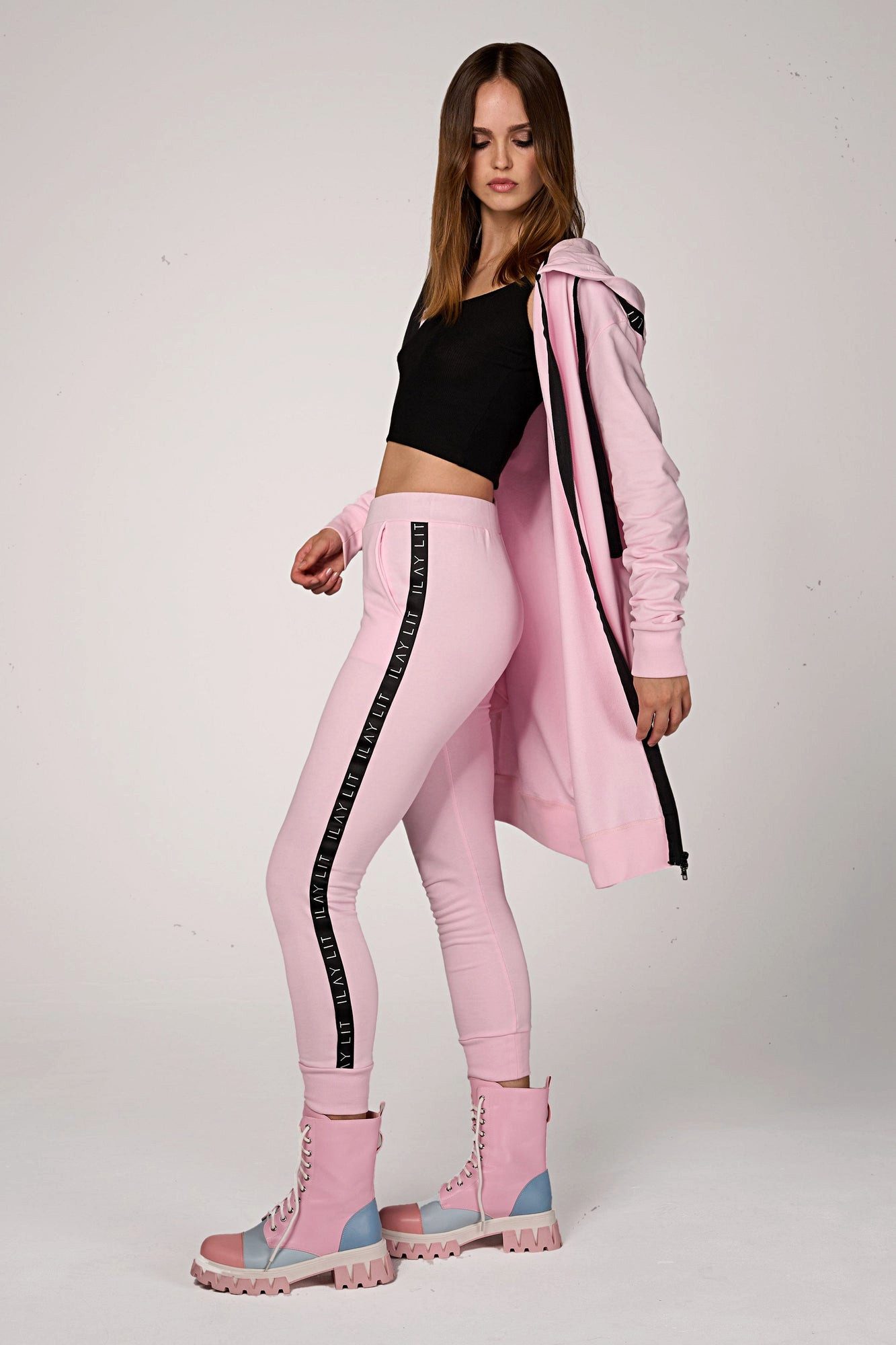 ILAY Lit Jerseymantel Hoodie Coat Midi Rosa