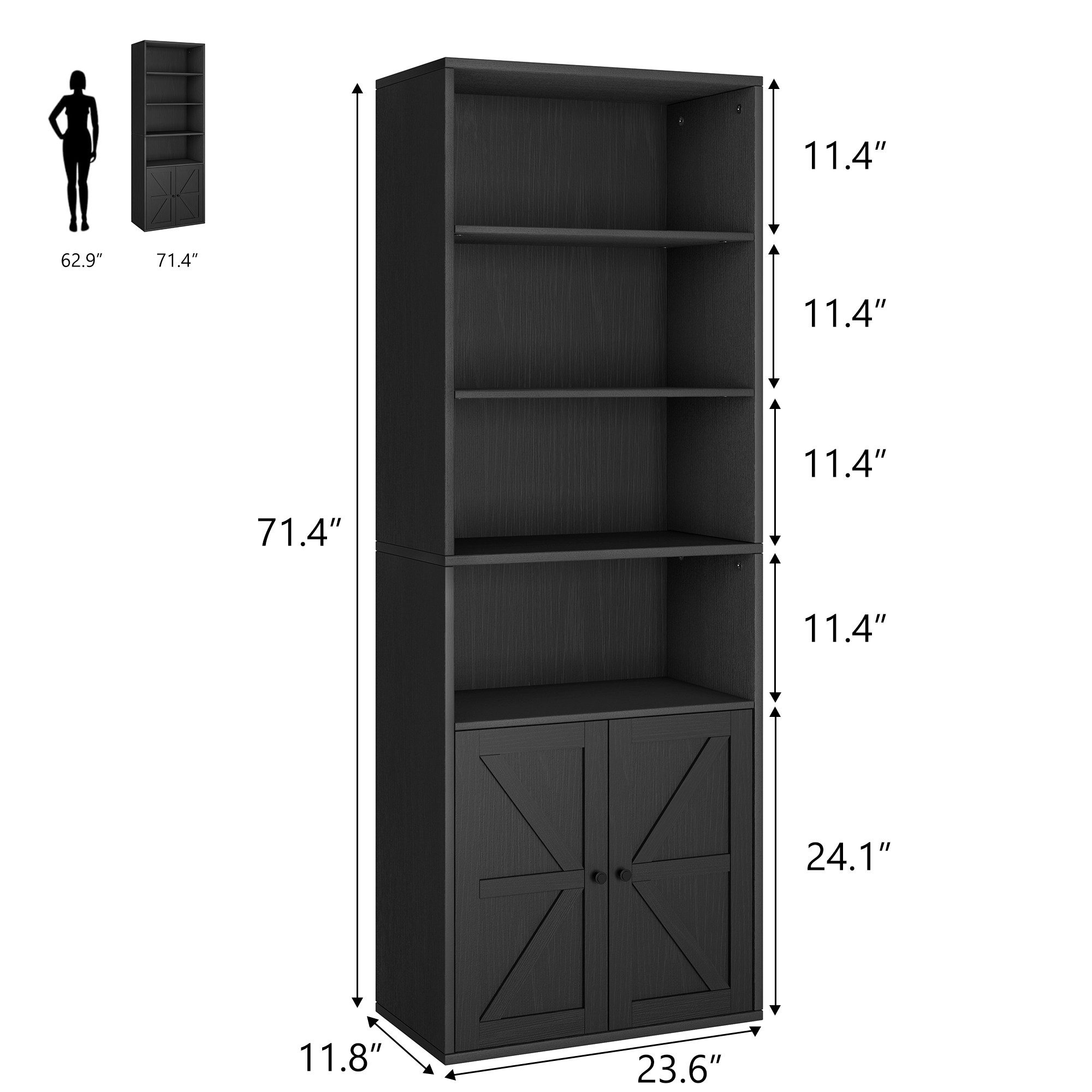 GarveeMore Bücherregal mit Türen,6 Regal Display günstig online kaufen