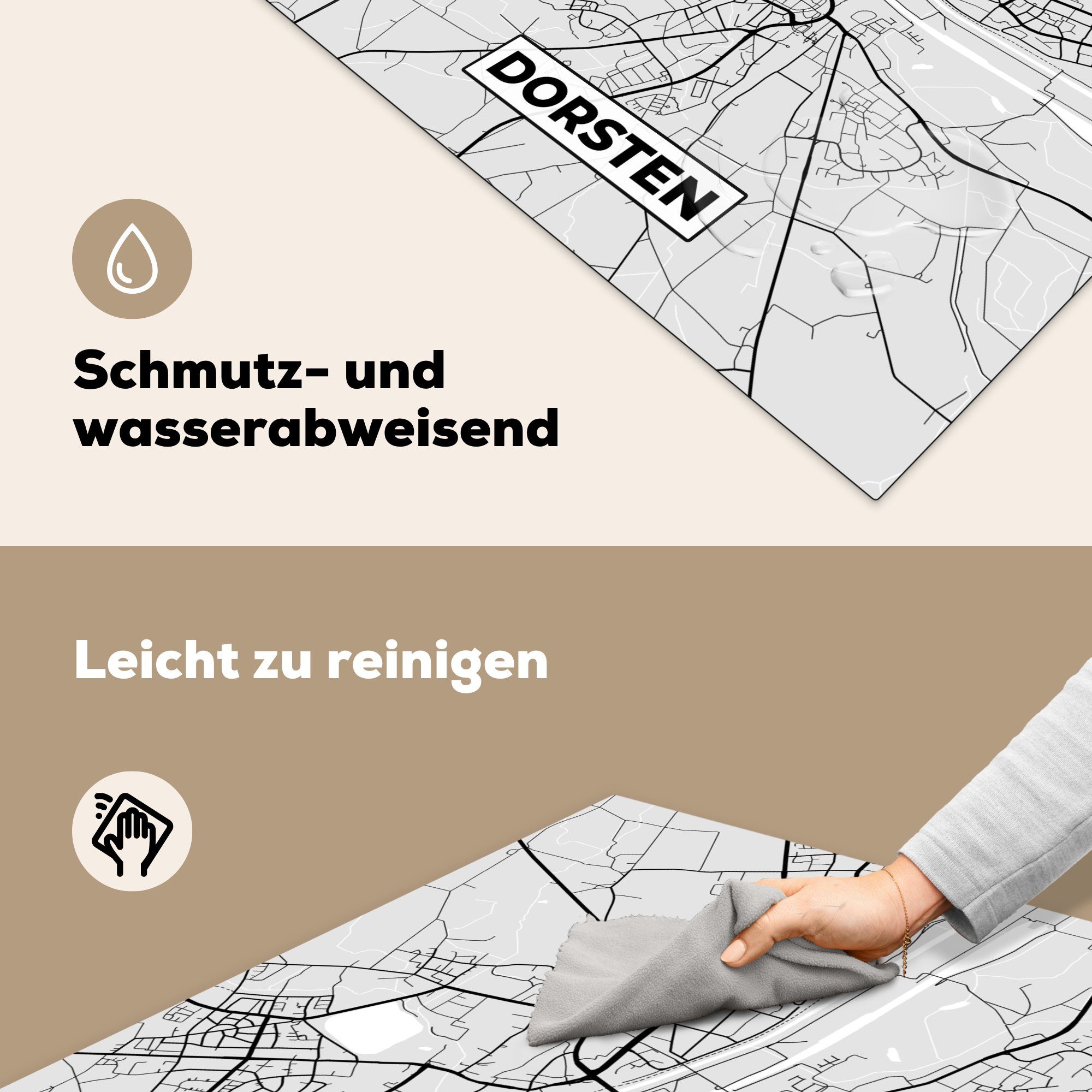 MuchoWow Herdblende-/Abdeckplatte Vinyl, - Dorsten, (1 78x78 tlg), - Ceranfeldabdeckung, Karte Stadtplan - cm, für Deutschland Arbeitsplatte küche