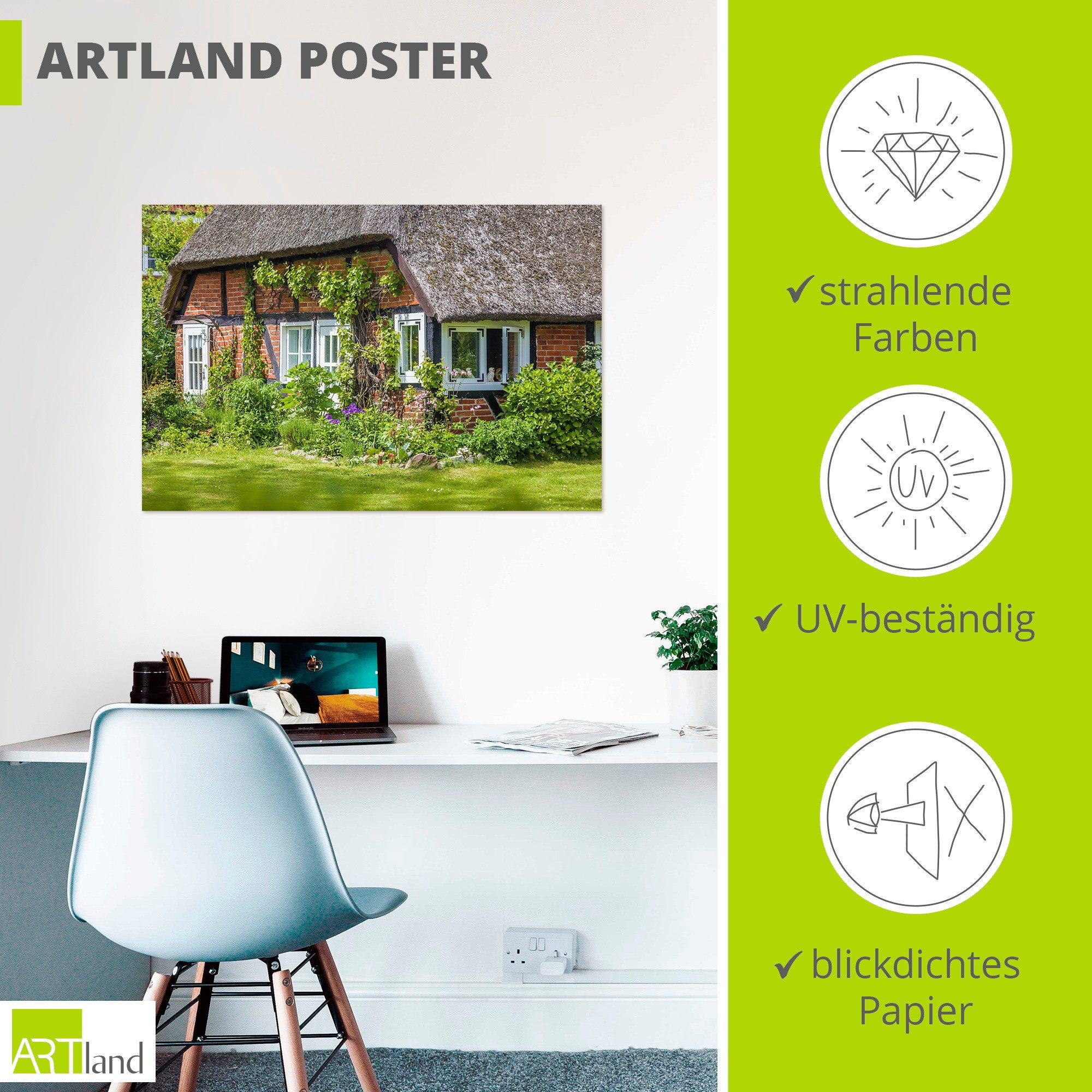 Artland Wandbild Alter Reetdachhof Zingst an der Ostsee, (1 St), als Alubild, Leinwandbild, Poster, Wandaufkleber in verschied. Größen