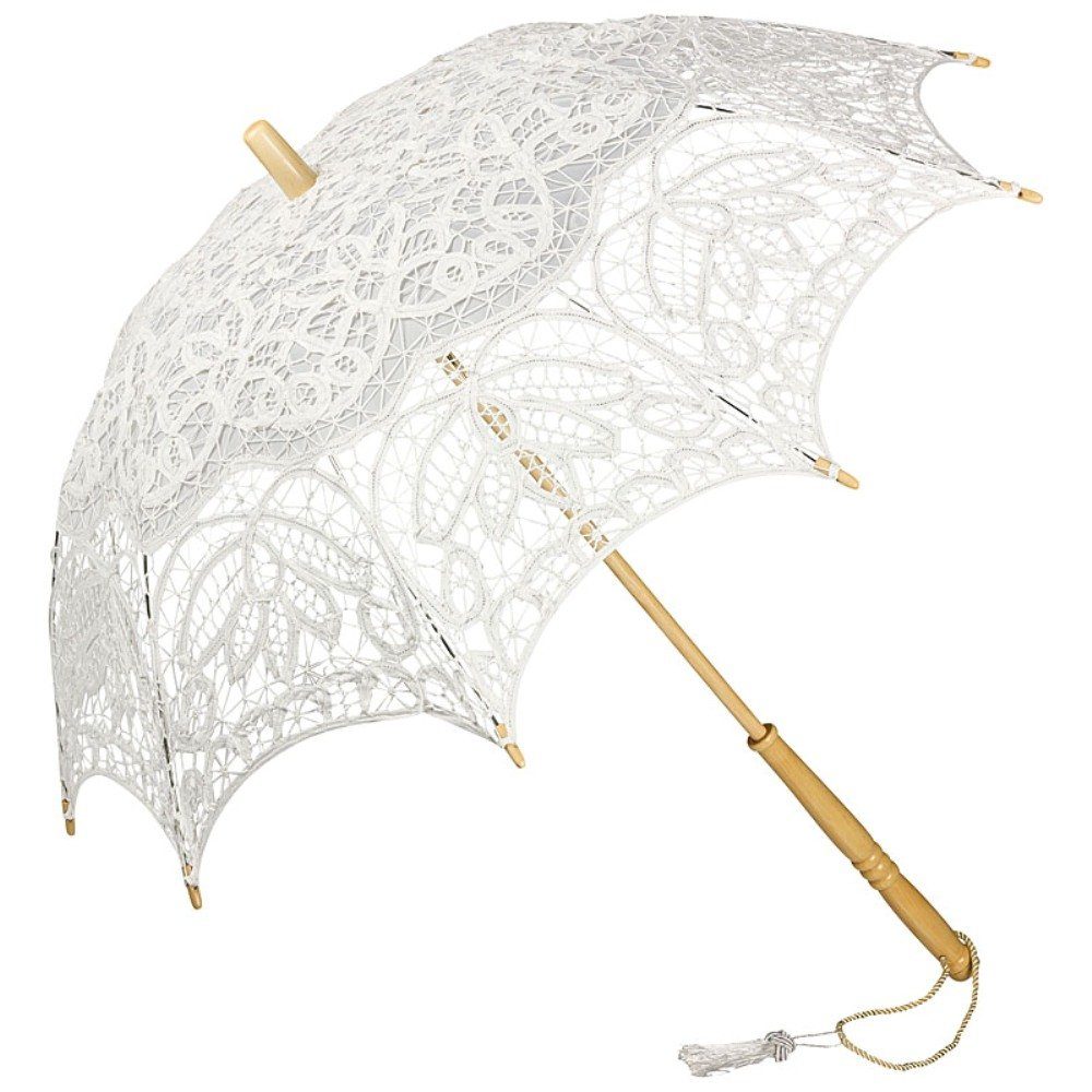 von Lilienfeld Stockregenschirm Hochzeitsschirm Brautschirm Vivienne Spitze Deko Sonnenschirm, Spitzenschirm weiß